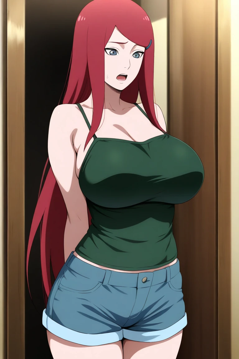 , Lerajie, 1girl, solo, long hair, red hair, red eyes, evil smile, evil grin, crazy smile, crazy eyes, masterpiece,high quality,4k, bare shoulder,belly,crop top,outdoor,cleavage,jeans,casual
dress,street,road,smile, open mouth, (nsfw) not safe for work, holding a gun,handgun, evil expression,
exposed belly, exposed navel, exposed midriff, exposed lower belly, crop top overhang, underboob,
unbuttoned jeans , low rise black jeans, Low rise jeans, Low rise jeans with open fly, navel piercing