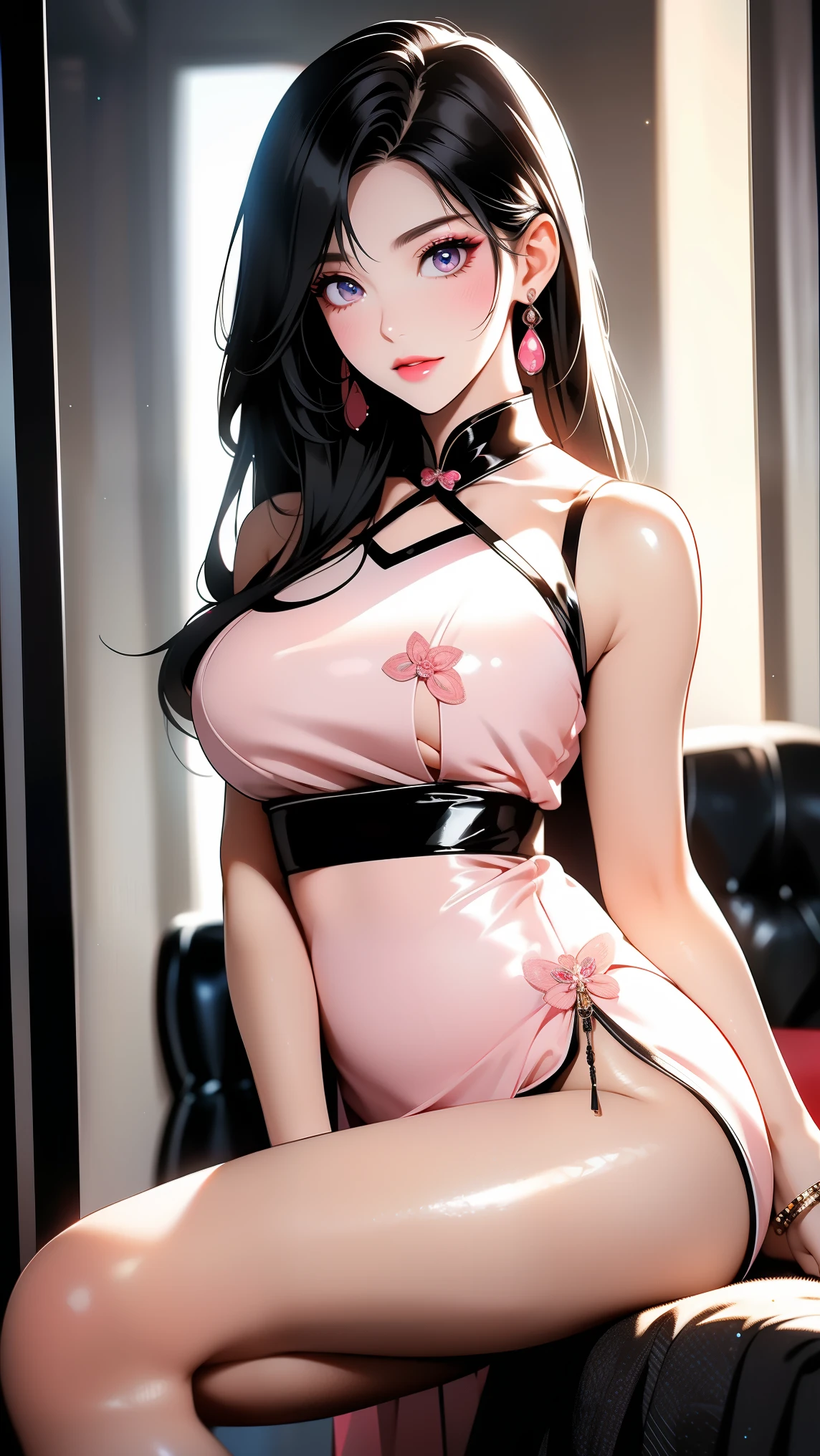 (masterpiece, best quality), full body, wavy hair, assymetrical bangs, intricate lace lingerie, perfect face, beautiful face, alluring, big gorgeous eyes, huge breasts, soft smile, perfect slim fit body, standing pose, contrapposto, beachside, luxury bedroom, bright colors, (risograph)