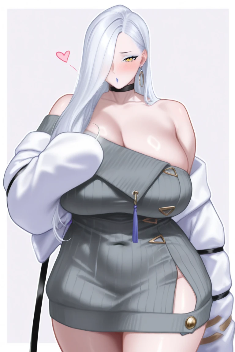 topless, no clothes, big bobs , White background, sexy pantyhose, sweating a lot, White hair, long hair, braided hair, topless