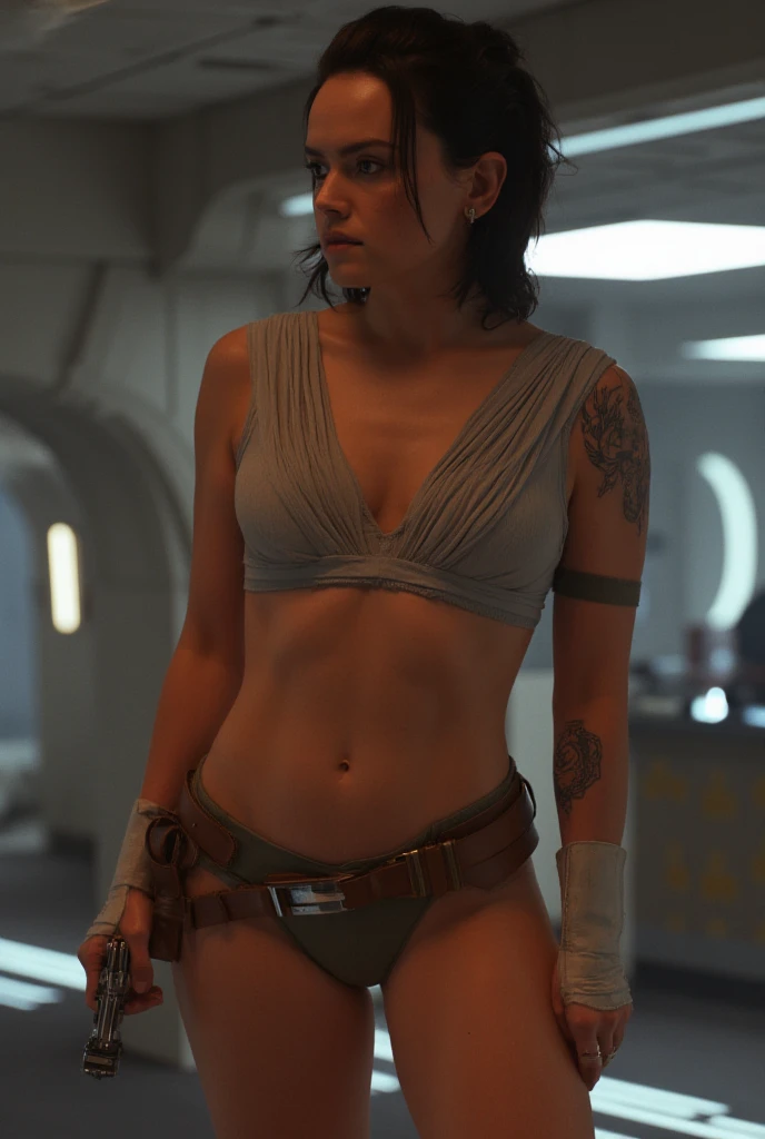 Daisy Ridley face,
Daisy Ridley as Rey Palpatine,
Realistic face,
Young Face,
Freckles on her face,
Light hazel eyes,
Star Wars Character Model,
Slim Athletic young body,
Virgin's body,
Glistening shiny skin,
Toned Abs,
Small Breasts,
Dark Areolas and nipples,
Naked,
Virgin's vagina,
Photo Realistic detailed vagina,
Labia,
Detailed labia; "Rey lies on the ground, her lightsaber a few feet away, her body bruised and battered from a fierce battle. Her eyes are half-closed, filled with pain and exhaustion as she struggles to catch her breath."