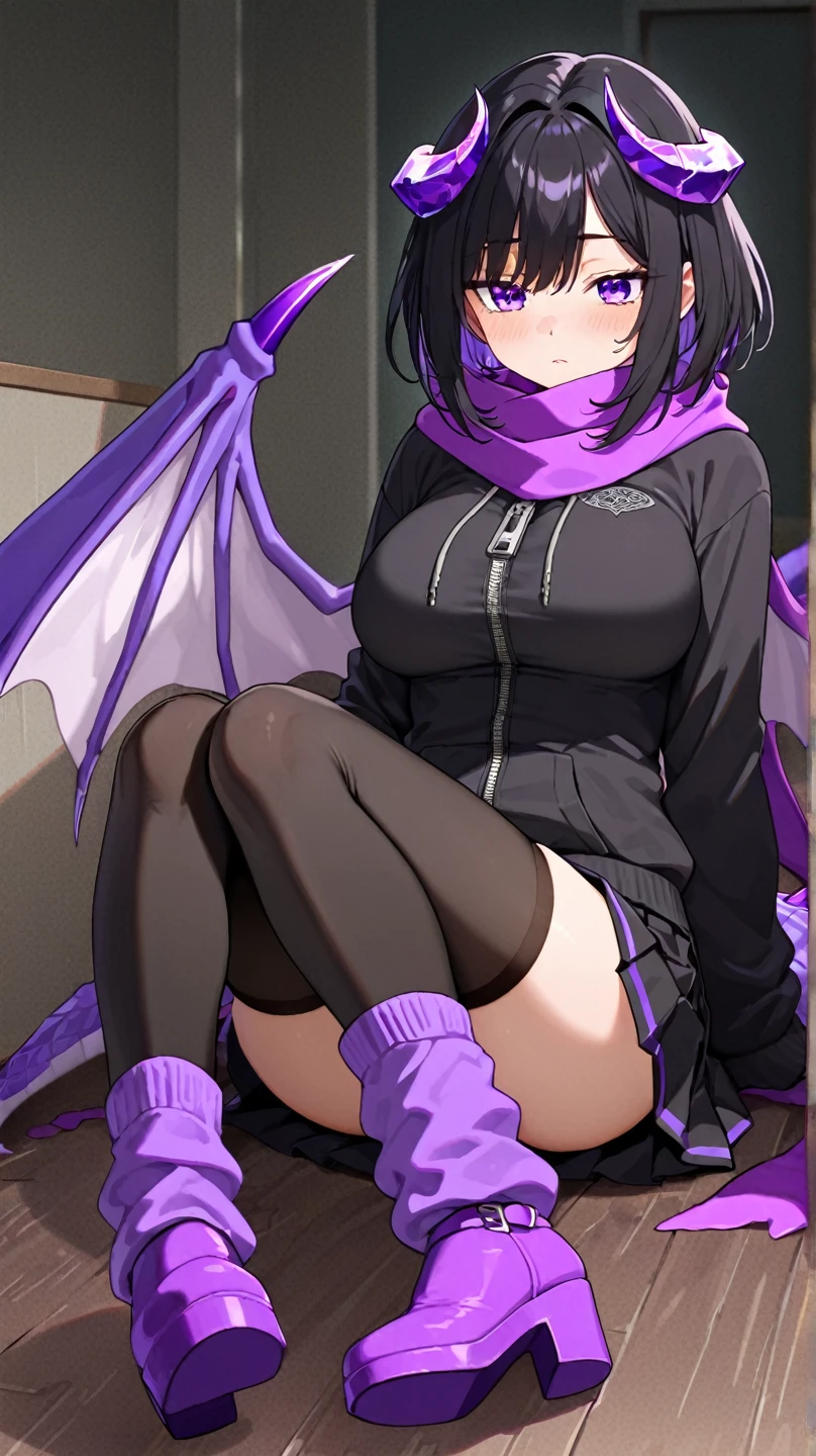 beautiful young fitness woman with , in a gym wearing May with black pantyhose, white and purple tight short gym jacket. standing alone,red eyes glowing,Evil smile,legging preto ,labiaa,dark eye shadow,shining eyes,hand on knees crouching,neckleace,jacket zipper half open,Tight black shirt,white sports tennis shoes,short hair with purple details,beautiful curves,whole body,hair with purple details,labiaa,detailed face and eyes,work of art,sexy look,pussy,sexy pussy
