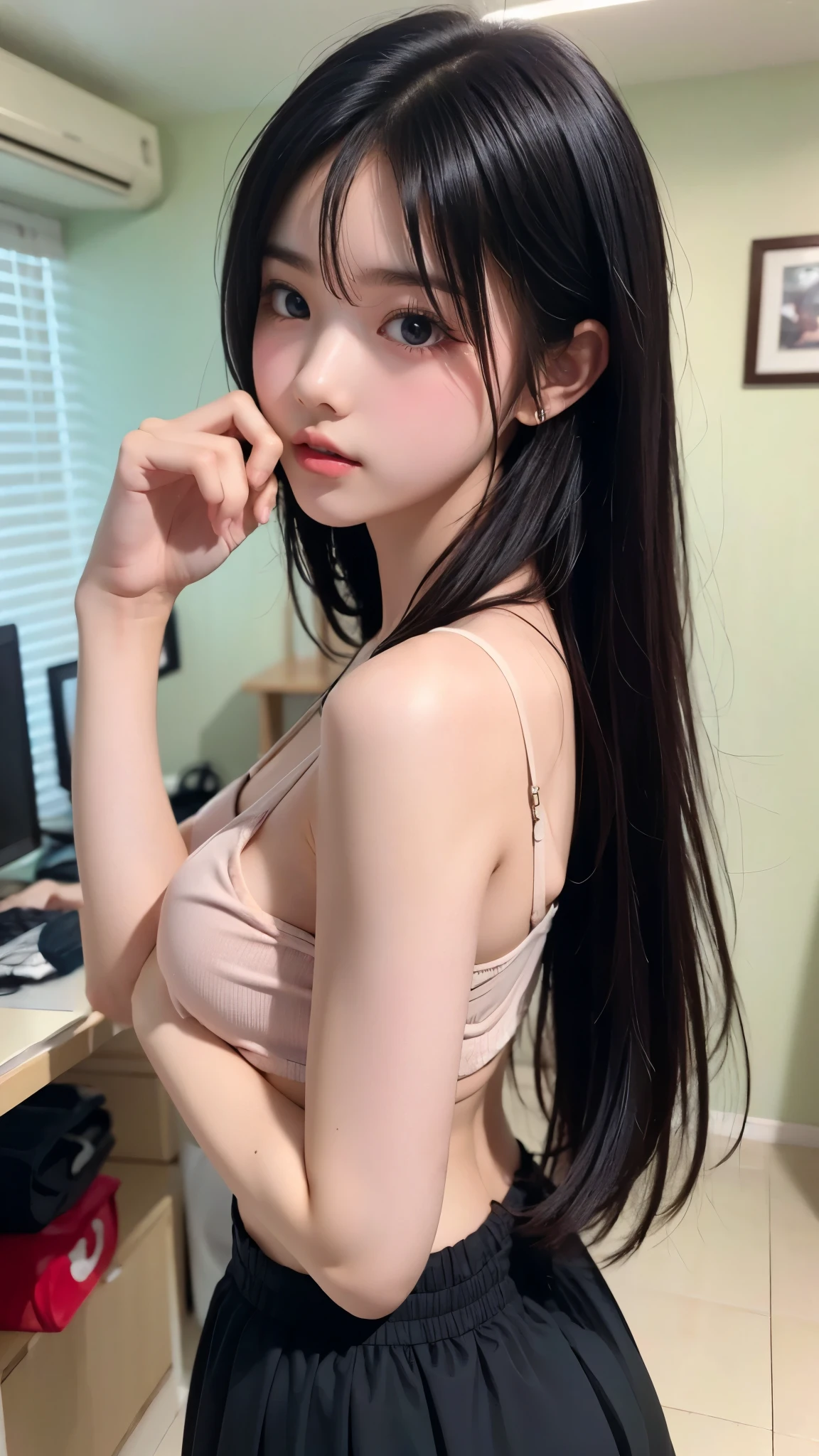 top-quality、Full limbs、complete fingers、(1 beautiful woman、super beautiful face、sweat、Slender beauty、skinny:1.5)、(straight haired、blown hair、blunt bangs、head tilt:1.3)、(nude、pubic hair、very skinny:1.7)、cleavage、gorgeous hotel、Vip Room、on bed、((((((vulgarity))))))、(woman trembling with sexual climax、ahegao:1.9)、(woman on top、vaginal、sex、holding hands :1.8)、pubic hair