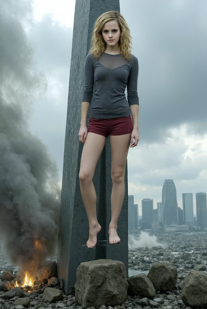 Aerial view、Above the Clouds、迫り来るGiantess、Crush a small building、Powerful movements、Great impact、giantess、Giantess、A woman taller than a skyscraper、Realistic、Realistic、Realistic景色、Realistic女性、Wear pink pajamas、Cute woman、Young Japanese、short hair、Blonde Hair、Slim body、Destroyed City、rubble、A ruined world、GiantessにDestroyed City、Distant view of the city、Small buildings、小さなビルを踏み荒らすGiantess