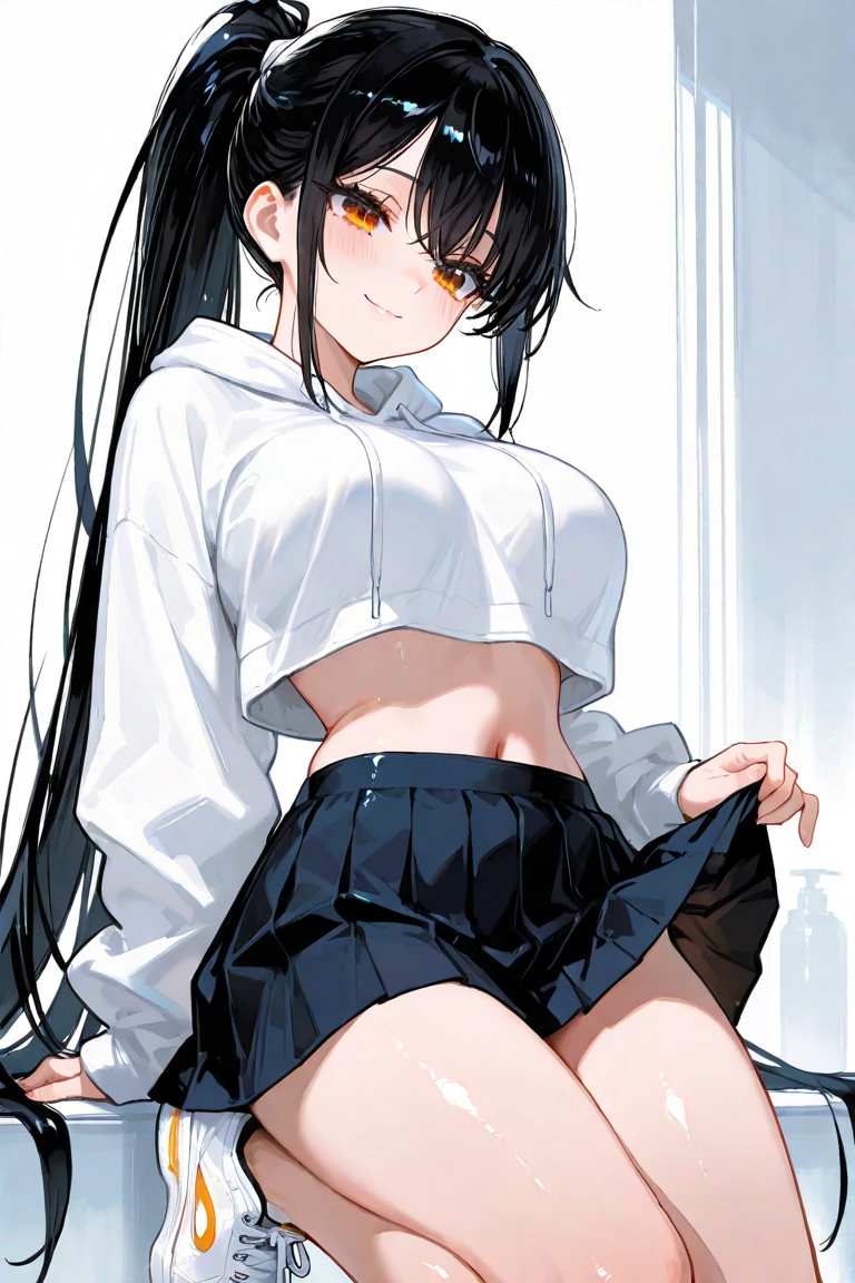 ((4K,8K,Highest quality,Perfect Fingers:1.3,Perfect Anatomy:1.3,Background Blur)),((s old,woman,cute big droopy eyes,Straight Long Hair,Beautiful and slim girl,Black Hair)),((Complex and detailed:1.4)), ((Very detailed)),[[[See through:1.1]]],(Gym suit),((Dark blue gymnastics bloomers)),((White shirt)),Short sleeve,((Wet:1.2)),(White shirt over nipples),Large Breasts,blush,(Smiling Kindly),(Sweat),(Shiny skin),Perfect clear skin,super oily,Full body angle,Sexy pose,（Camel Toe：1.4),((Open your thighs wide to the left and right:1.2)),地面にsquat,Showing your crotch to the audience,(((Weight scale,squat:1.2, Put your arms behind your head))),Detailed description of the vagina,Show your vagina,[Wet crotch],My feet get wet,School poolside,