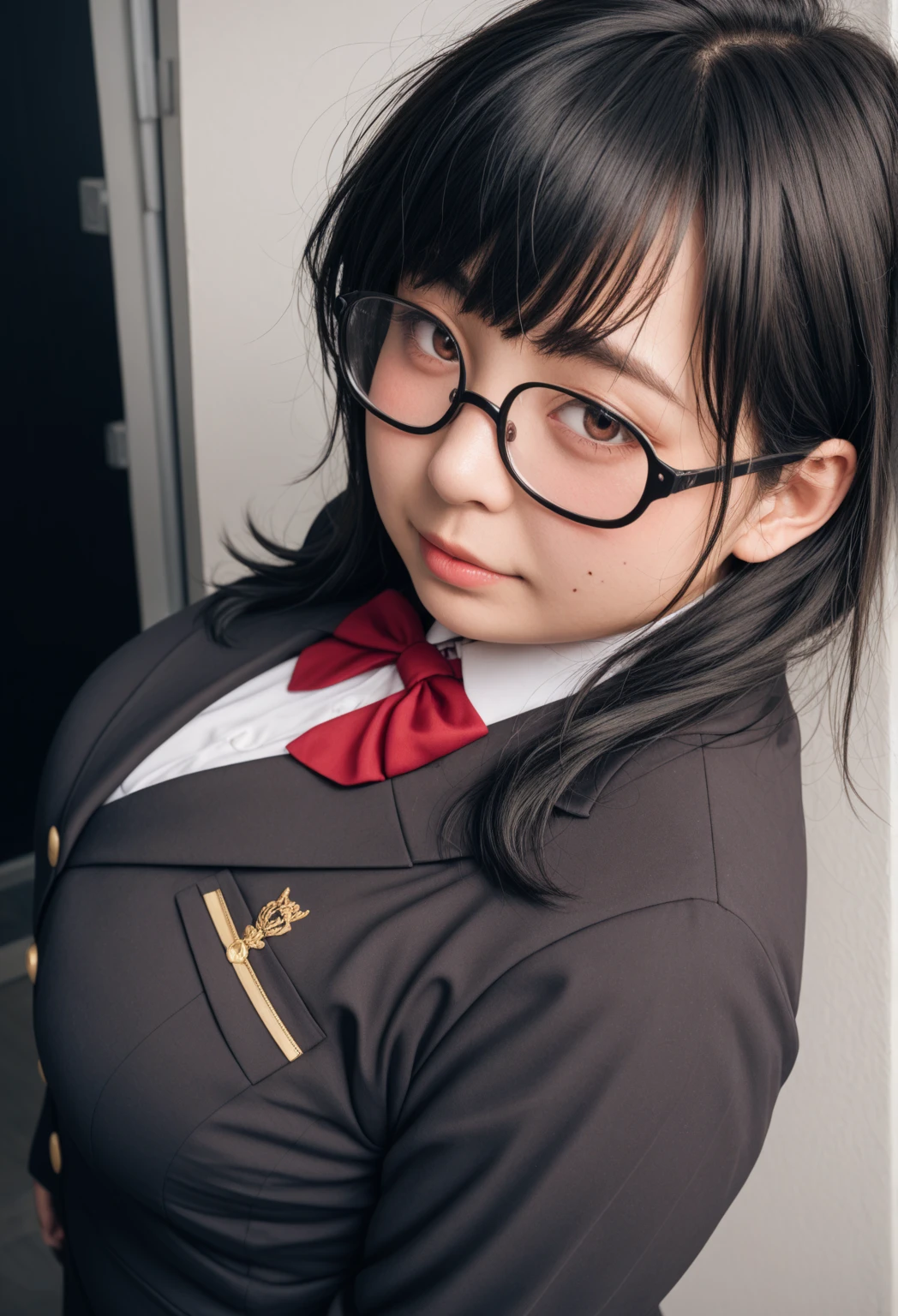 (Unity 8K Wall Pace),(Highest quality),(High resolution),(Very detailed),(Perfect Anatomy),(Beautiful attention to detail),(masterpiece, Highest quality), Browsing Caution,(1man,1girl), BREAK Japan,Girl,15 years old,Not cute,Serious look,Black Hair,Braid,medium hear,Glasses,Japanese ,Navy Blue Blazer,Pleated skirt,White socks,Sit in front of the audience,Staring at the audience,(hand job:1.5),Grab your penis, BREAK Small penis,Wet penis,