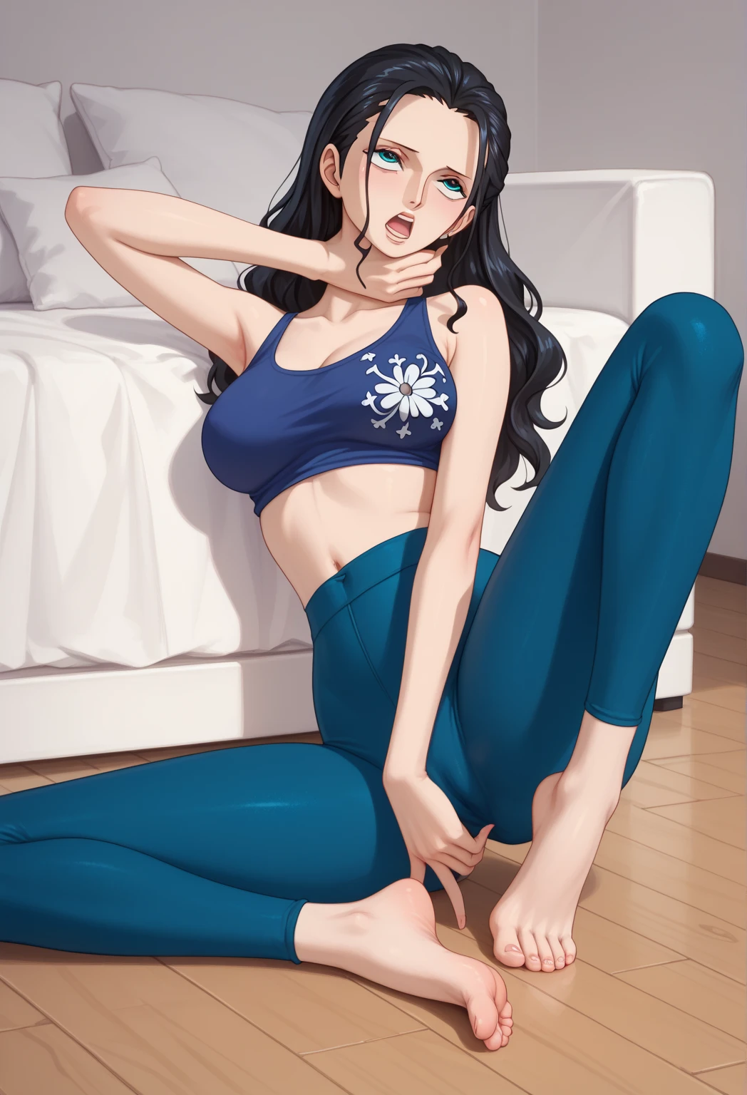 masterpiece,Highest quality,High resolution,shape,Very detailed,Ray Tracing,Adult women,(Black Hair:1.1),((Long Hair:1.1)),(Black Eye 1:1.1),Straight hair,Medium Chest,((embarrassing 1:1.3)),((Lie on your back on the bed 1:1.3)),((School Swimwear 1:1.2)),Blushing