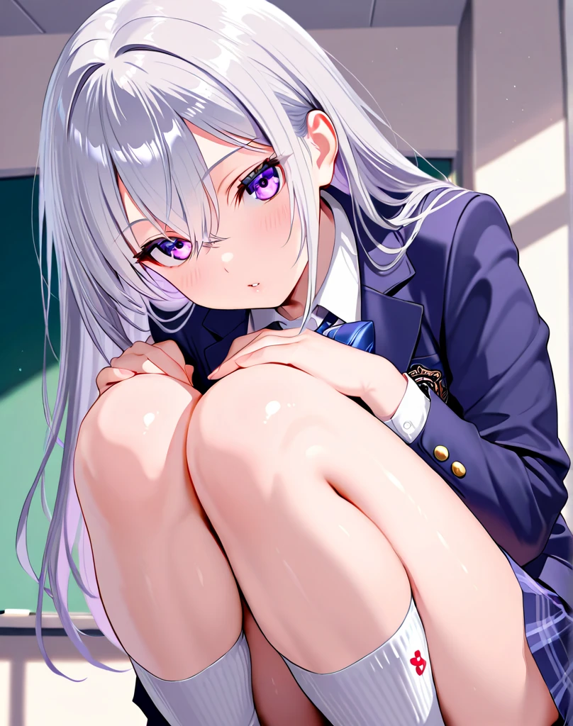 Highest quality, Soft Light, Ultra-high resolution,boy, alone, (Ecstatic face), (Purple eyes), Beautiful face in every detail,(High resolution detail of human skin texture), (White long hair), break,Dress shirt,tie,(Fellatio gestures:1.3), (Open your mouth:1.2),tongue,(Sweat:1.5),Sigh,Saliva dripping from the mouth,Spread your legs,My leg is being grabbed,Half-naked