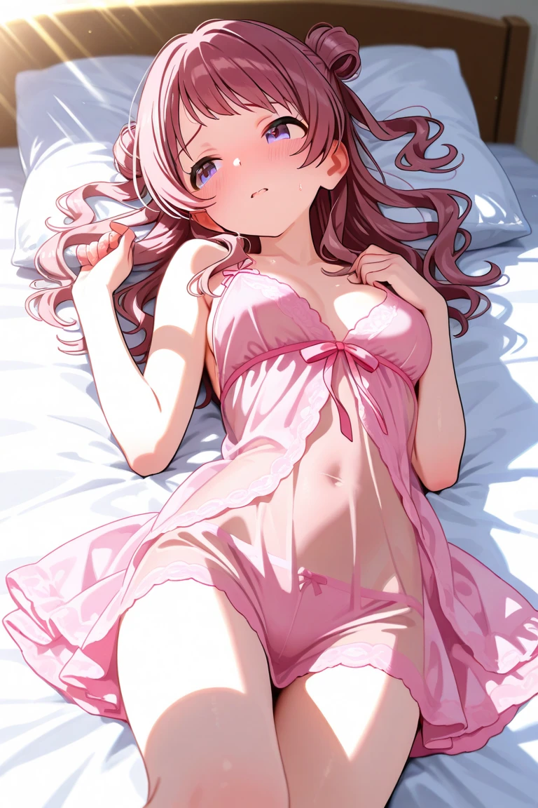 ((8k, Highest quality, masterpiece: 1.3)),Ultra-high resolution,(1 girl, alone), (Color changing eyes, Ultra-detailed, Expressive brilliance, Glitter, Glowing Eyes), Highly detailed eyes, Highly detailed face, Random Hair, ((pastel colour)),A lively young woman with pastel peach-colored hair styled into loose waves, sitting on the edge of her bed in her softly lit bedroom during a quiet night. She is wearing a deep emerald green bikini with a satin finish. The camera captures her from a side angle as she leans back on her hands, her legs spread apart in a confident pose, while she looks over her shoulder with a soft smile. As she shifts into another pose, she lies on her stomach, propping herself up on her elbows while gazing directly at the camera with a playful expression. The room is dimly lit by a bedside lamp, with a soft breeze blowing through the open window, creating a calm and intimate atmosphere.