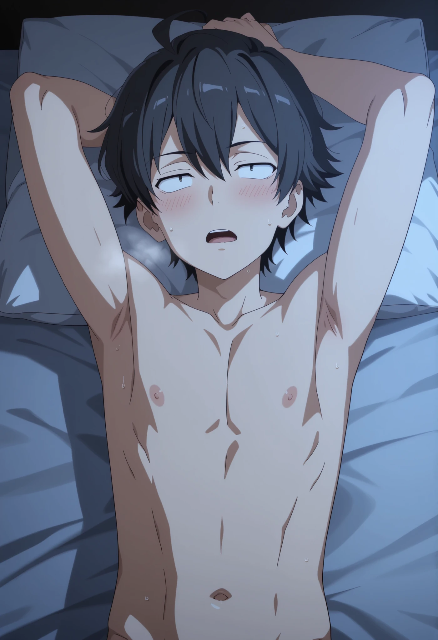 Top quality, movie quality, 2 boys (10 years old), in the bedroom, gay, boy's penis inserted into boy's anus, semen overflowing from the anus, facial expression, sweat, sexy atmosphere