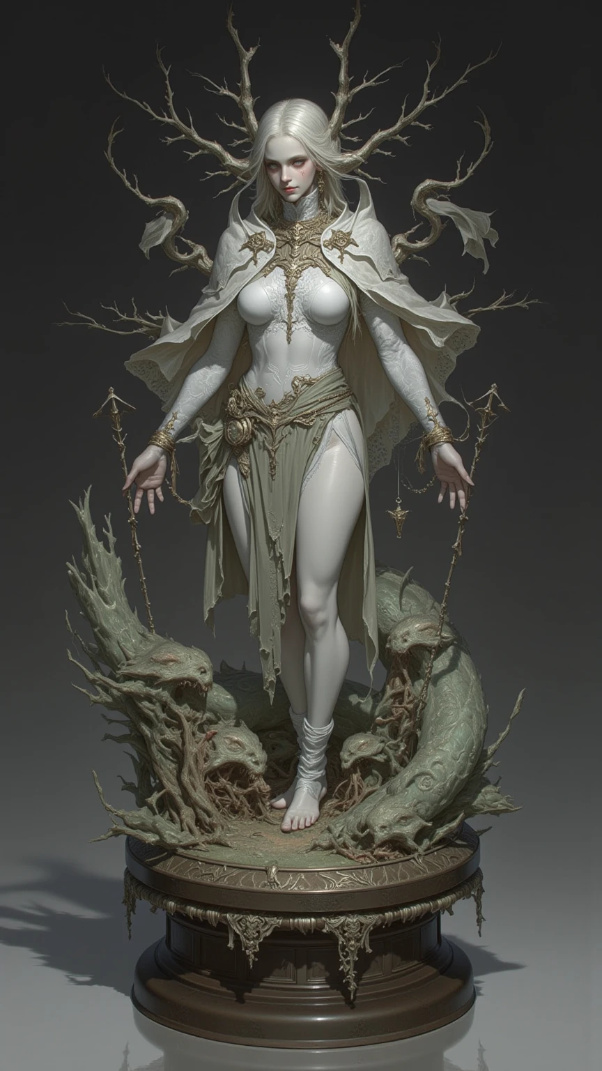  ((best quality)), ((masterpiece)), (detailed), monstrous, Beautiful, Best quality, perfect lighting, NSFW, monster smile with crooked fangs, Very skinny, disproportionately long arms, head of a vulture, scruffy dirty feathers, diseased, worms, A sinister aura, something, chained, deity, cultist clothing, cosmic horror, full body 
