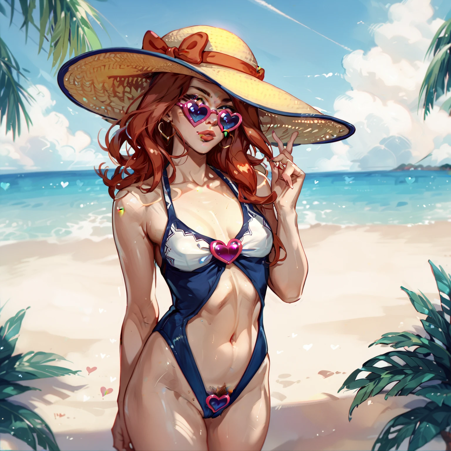 beautiful, masterpiece, best quality, extremely detailed face, perfect lighting, tenten\(shippuden\), 1girl, perfect body, red mikro bikini, perfect big tight ass, cowboy shot, on the beach, sunlight, looking at viewer