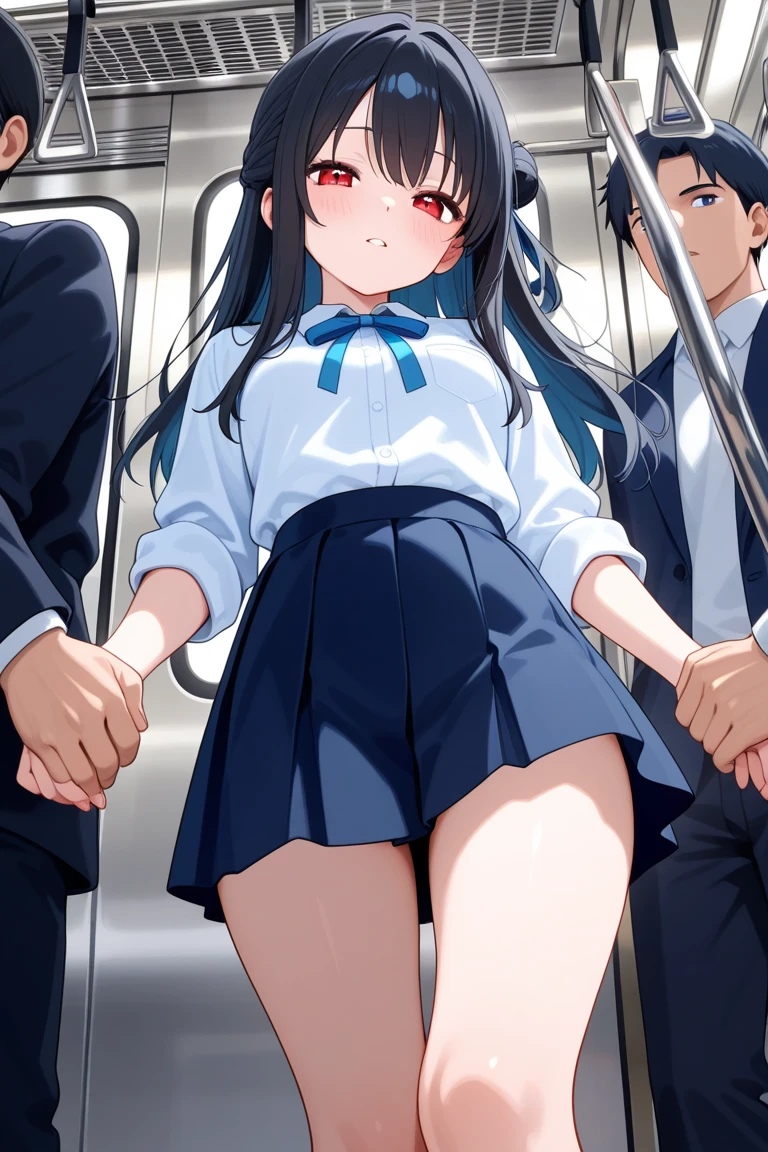 NSFW,masterpiece,Highest quality,High resolution,Super detailed,Yukinoshita Yukino\(My Youth Romantic Comedy is Wrong as Expected\),Black Hair,Long Hair,Light blue eyes,uniform,mini skirt,High quality lace open crotch panties,Small breasts,Dissatisfied face,Embarrassed,blush,(Ecstasy face),Inside the train,(Bad looking middle-aged man),(Being molested),Being touched,(Squirting),Trembling,From the side,(Having sex),Insert,Creampie