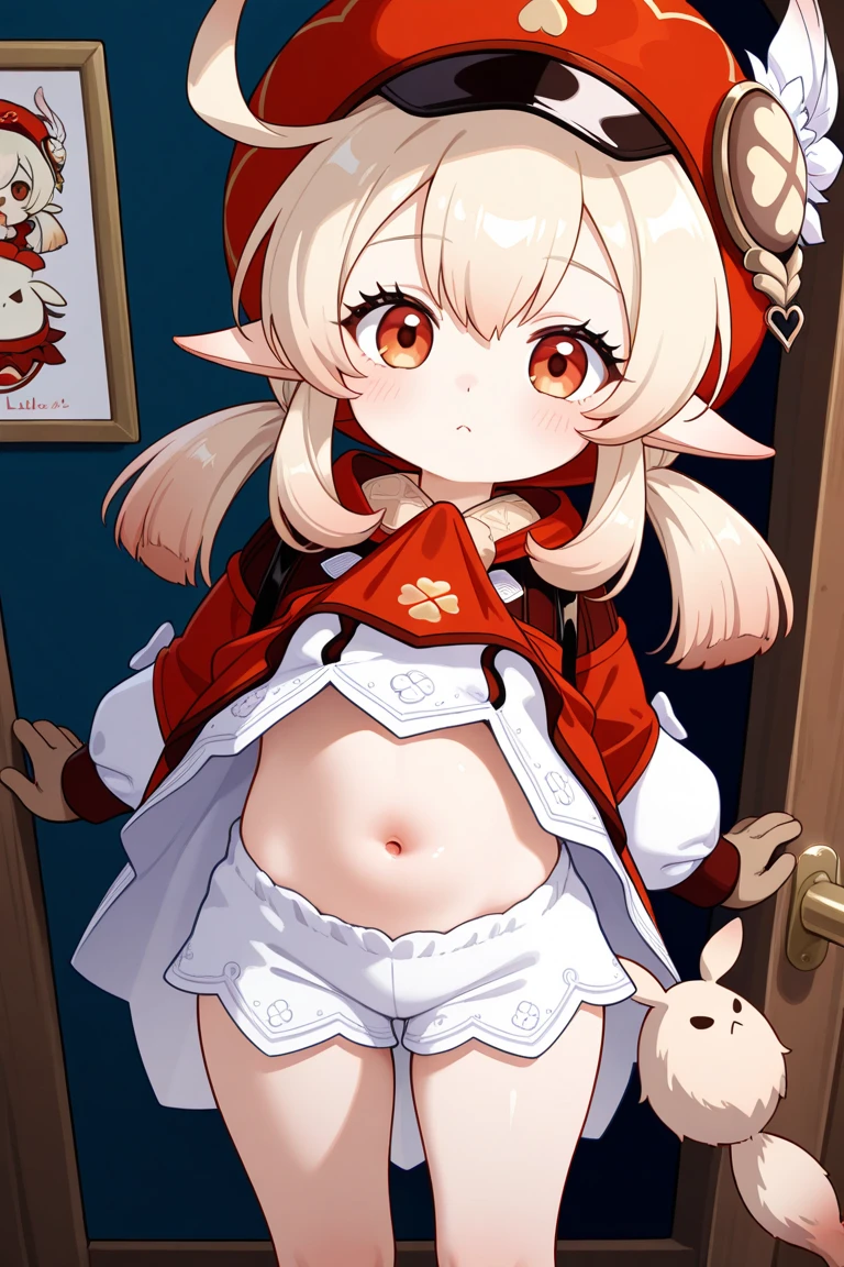 masterpiece, highest quality, Soft lighting, Confused, Looking at the audience, alone, smile, whole body,,(Browsing Caution),(Spread your legs,She spreads her organs to show her uterus), (orgasm: 1.5), (Big Tits: 1.2),((pretty costume:1.5)),(pussy angle),(pussy focus,pussy focus),((low length:1.5)),(((Young Girl:1.5))),(s old),((Double Peace)),(((Chibi:1.4)),((Cute clothes:1.5)),((( squatting,open legs))),(Red witch hat:1.5),((Blonde)), klee blossoming stralight (genshin impact) Kleechi Flower Star Candle Original God,