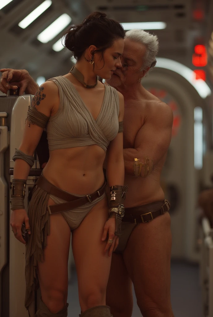 Star Wars, One old man Sam Elliot and one young Princess Leia human race, age gap, age difference, giant tall size, old man 70, long beard white, armor stormtrooper, face smile, hairy body, naked, big long penis erect, cumming, he carries his girlfriend strongly with both hands, kissing mouths loves, ass fuck positions, sexy young girl 18, size tiny and skinny, a little pregnant, hairstyle blond, face embarrassing blushed, in comfort sitting position for sex, one old man, one young girl, naked, nsfw, on Spaceship.