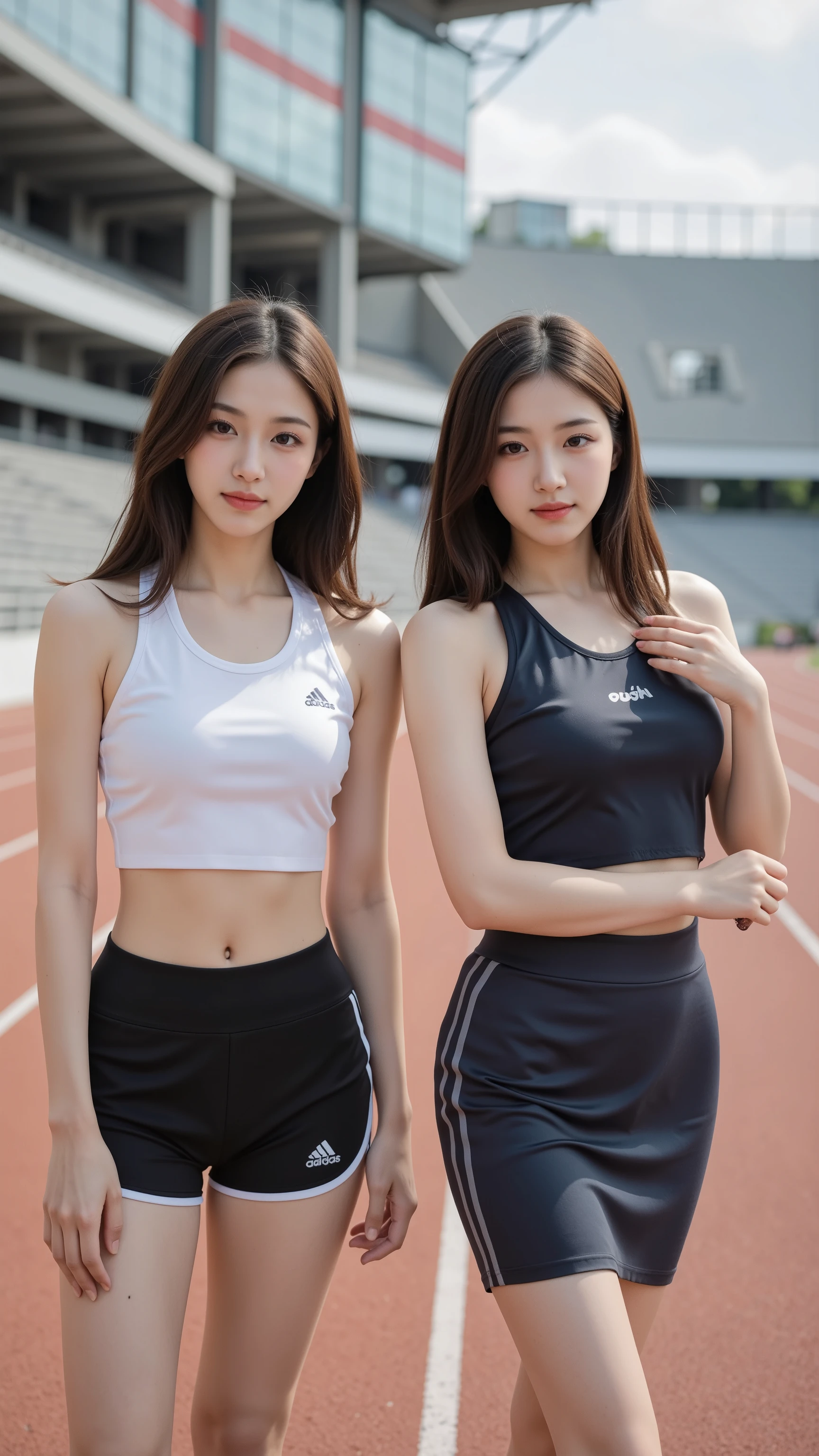 Best quality, 8k, Masterpiece :1.3)), only 1 girl, Pretty girl with slender abs, (Long hair, Ultra-detailed face, Detailed eyes, Double eyelid, sport short pants, super short short pants, korean girl, soft lighting, depth of field, back pose, gym, workout