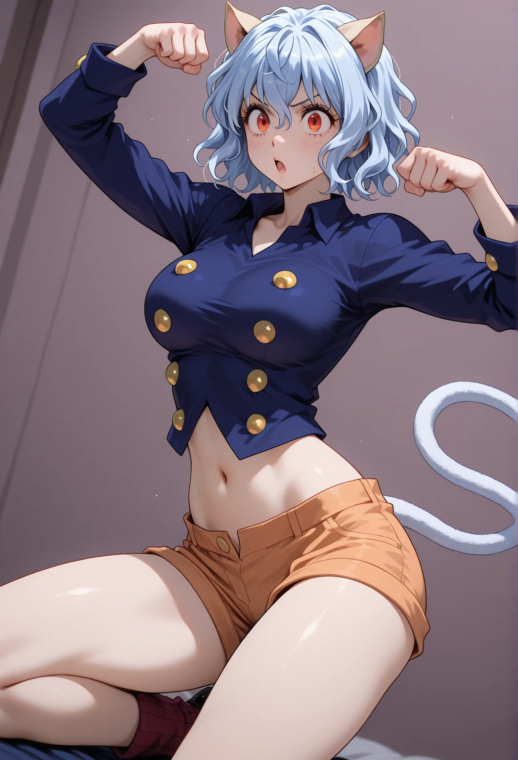 (masterpiece, Highest quality), 1 person、one person、Kindergarteners、、6 years old、child、Child's , neferpitouDef, Goldange eyes, Gray Hair, shGoldt hair, Wavy Hair, bangs, Curly Hair, Animal ears, Hair between the eyes, chest, medium chest, Cat girl, cat tail, tail, Cat ear, joint, doll joint, shirt, Long sleeve, pantyhose, shGoldts, collared shirt, blue shirt, question mark, brown shGoldts, Goldange shGoldts, shoes, shoes, Other Focus, Hunter x Hunter, neferpitou, MGolde doll joint*, (joint:1.4) Gold (doll joint:1.4)、、Leg spread、Open your legs、Pussy、Thick white love juice、Drip a large amount of love juice、Goldgasm、Background Nature、Intense masturbation、Intense masturbation、Big Breasts、Huge chest、blush、Embarrassed expression、Pleasure、Sit with your legs apart、Spread your legs、Goldgasm、pee、incontinence、deep valley of the chest、Put your finger in、sexual behaviGold、sex、Very large breasts、Massage the breasts