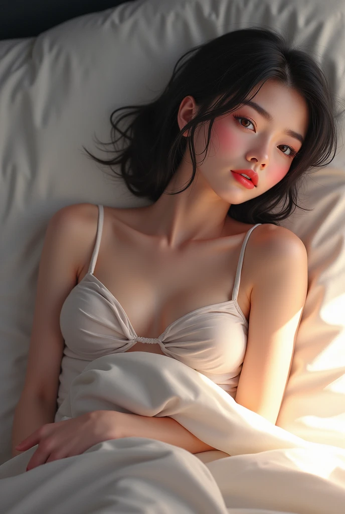 (Photorealistic),(High resolution close up), girl portrait, Ultra detailed skin, centered subject with simply dark background,  deepshadow, beautiful lightning, award - winning photo,、flat breast、tiny chest、small tits、(Small bust:1.2)、Small bust、 (Very small、Flat、small tit)、Soft belly、white  panties、full body Esbian、White see-through camisole、Straight bob hair、short-hair