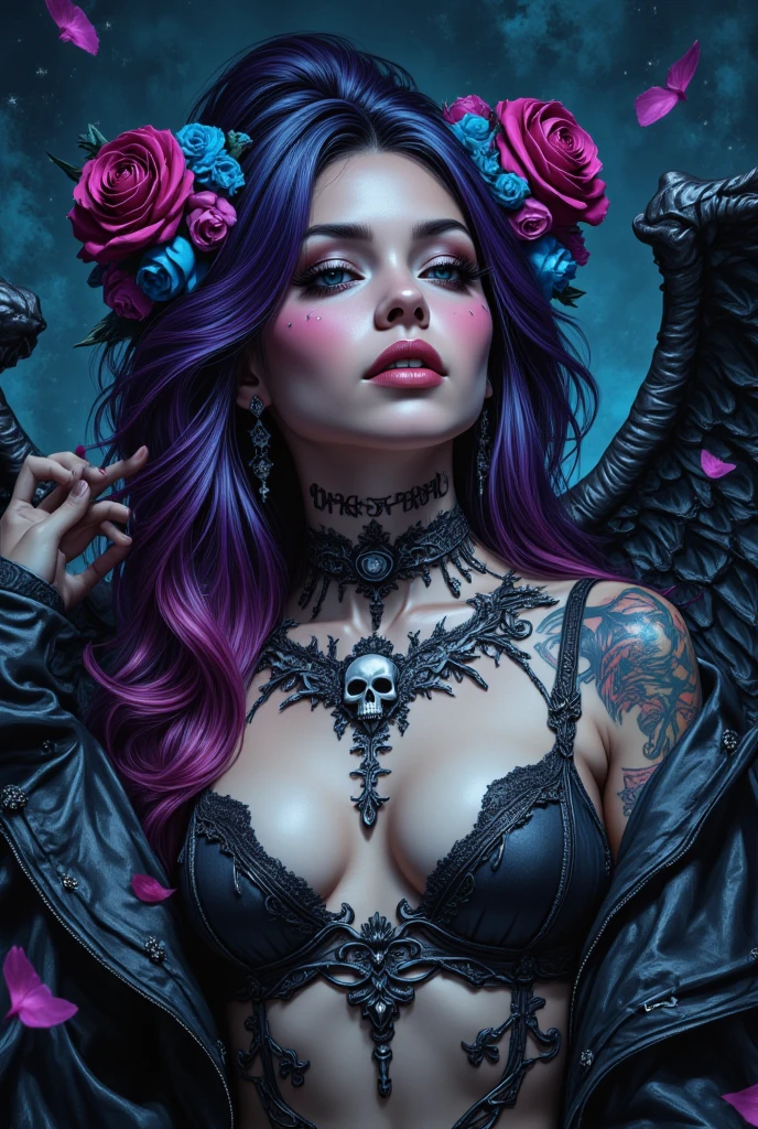ultra realistic 8k cg, picture-perfect face, flawless, clean, masterpiece, professional artwork, famous artwork, cinematic lighting, cinematic bloom,((masterpiece)), ((best quality)), ((super quality)), ((best quality CG wallpaper)), wide shooting angle, (digital painting),

 
{23yo girl, solo, alluring fashionel,beautiful [Indian:American:0.7] beauty}, long eyelashes, hourglass body, juicy lips,light_skin_female,pin up style,sexy smile,silky hair, toned legs, long neck, big boobs,beautiful woman,very sexy appearance, seductive , rosy cheeks, smooth skin, long hair, white eyes, big breasts, facial details, cleavage cutout,big thighs,hourglass body, (f-cup boobs, cleavage),

-Hair:detailed hair,detailed bangs, (hair between eyes:1.2),(violet hair,avant-garde wavy haircut:1.4),

 ((honey  colour eyes:1.2)),

 -Make-up:(red eyeshadow,dark mascara,winged eyeliner), thick super long glitter lashes,(full juicy lips, shimmering metallic lipstick:1.2). 

(hourglass body:1.3), ultra detailed, best illustrated, showing off, seductive_pose, sexy eyes,,full body portrait,(full body:1.3),((wearing Victoria's Secret Very Sexy Dream Angels Unlined Lace Triangle Crotchless Babydoll:1.2)),


The background is a luxurious, softly-lit setting, with dramatic studio 3D glamour lighting and backlighting to create a halo effect. The image is captured in ultra high definition with ultra sharp focus, highlighting every detail with vibrant colors. This production cinematic character render aims to showcase the model in a glamorous, high-fashion style. professional photoshot, incredibly beautiful woman in the form of VICTORIA'S Secret model, elegant wild beauty and attractiveness, seductiveness and inaccessibility, beautiful, photoshot for fashion magazines, sensual, ultra detailed, midjourney,Backlit,Backlight, Dramatic Studio,3D Glamour Lighting,Backlit,Backlight,front view,Long Shot,Professional Photography,midjourney,More Detail,1 girl