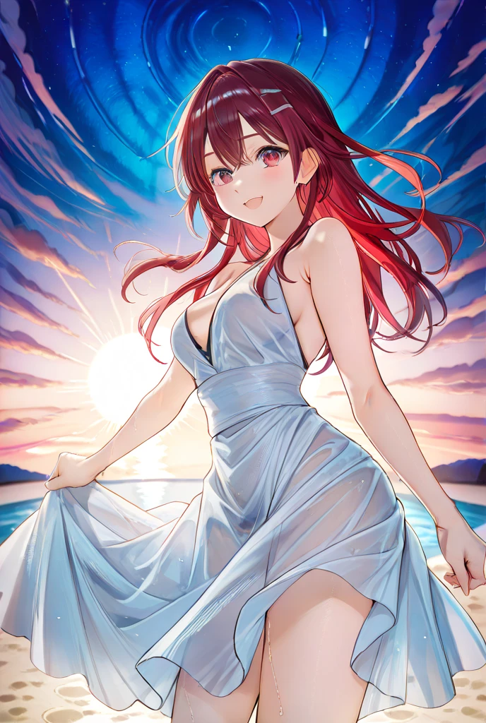 Giantess appears from underwater in front of a giant cruise ship, the cruise ship looks very small in front of her because it is giant, she is naked, she has red hair and white skin, she has small breasts but very sexy legs and her body is very curvy. Goddess, Attack, giant, cruise ship, full naked, sexy, hot, ocean, in middle of the ocean, without buildings, High quality, Red hair, hottest, tall girl, sexy legs, monster girl, cruise ship, giant cruise, attacking, evil, mad, without clothes, hentai, xxx