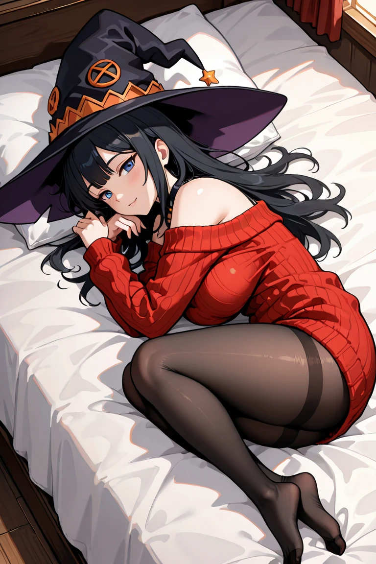pigtails hair, sexy girl no clothes, big bobs , White background, sexy pantyhose, sweating a lot, witch hat, black panties