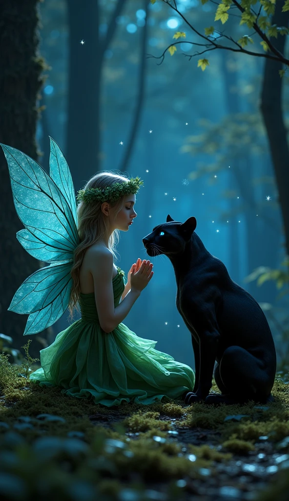 a baby nymph decapitating a black cat
