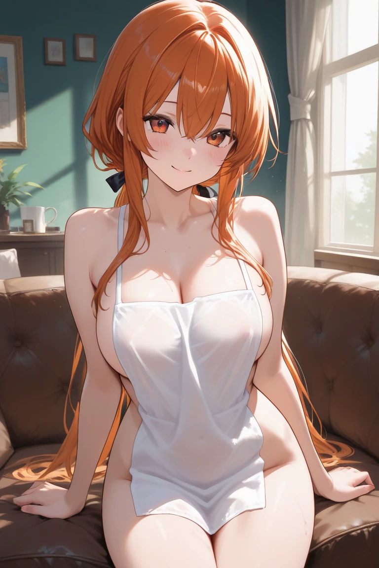 ((masterpiece:1.3, highly detailed:1.3, highres:1.1, best quality, HD, full image)),((erinanakiri, erina nakiri, long hair, orange hair, (purple eyes:1.1), hair between eyes, frown, angry, open mouth, ((white G string, panty, white bra, bra, big breasts)), no shirt, ((indoors, kitchen, window background, trees)), looking at viewer, (masterpiece:1.2), best quality, high resolution, unity 8k wallpaper, (illustration:0.8), (beautiful detailed eyes:1.6), extremely detailed face, perfect lighting, extremely detailed CG,(perfect hands, perfect anatomy))),((sexy pose, standing))