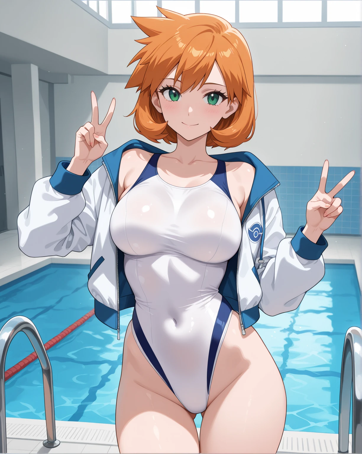 pieces fly、masterpiece、highest quality、Super detailed、High resolution、High resolution、8K portrait、High resolution CG of Unity 8k wallpaper、unity 8k wallpaper、cute:1.5、slender body:1.5、Highly detailed CG unity 8k wallpaper、realistic、real person、cute、 portrait photography、shiny skin、High resolution、Orange Bob Hair、(16 years old:1.2)、(1 girl)、(school poolside:1.6)、perfect face,seriously,grad,(blush:1.5),((nude:1.5)), (midium breasts:0.8),(((I have nipples))),((Orgasm in the vagina:1.5)),(looking at view),(from front),(green ribbon:1.2),(hands behind head:1.2)