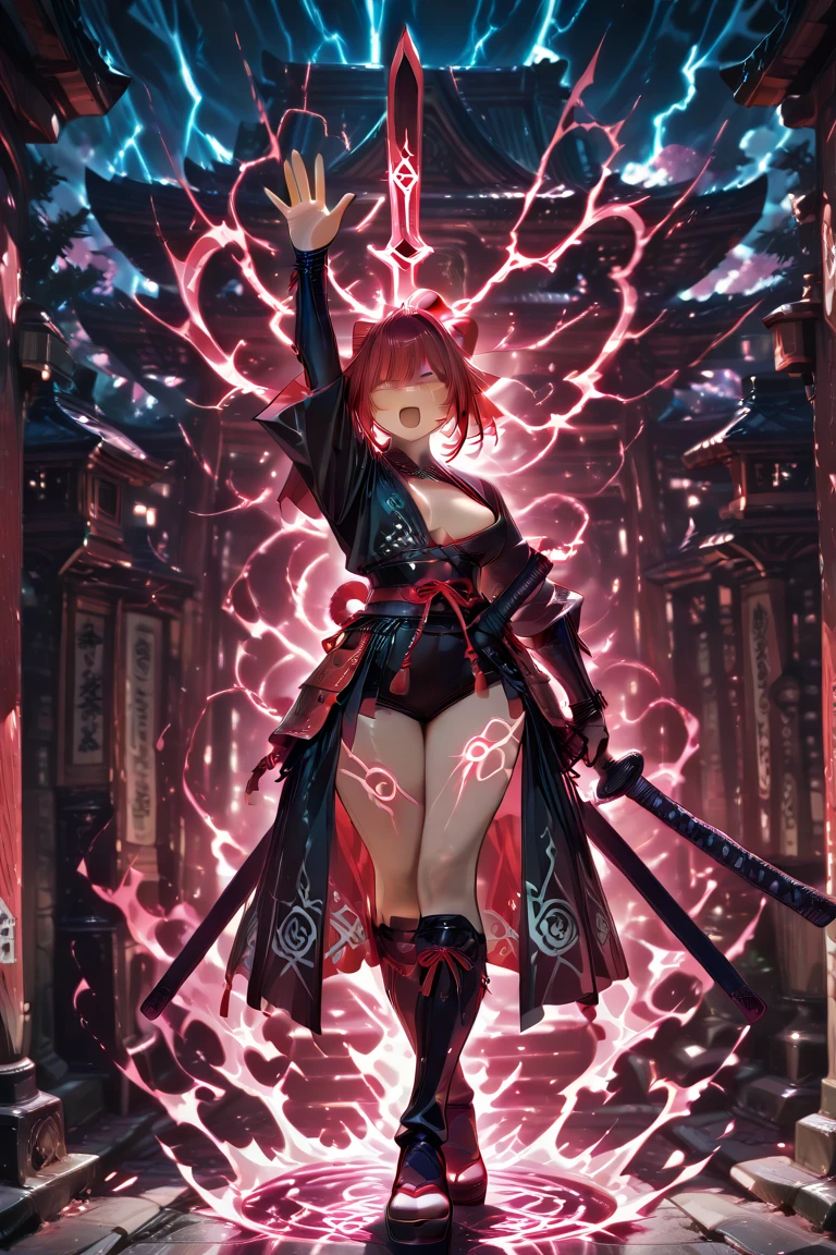 拿着剑的红头发black衣服的动漫女孩, best anime 4k konachan wallpaper, goddess of lightning, Extremely detailed Artgerm, Detailed digital anime art, Bad guy anime 8k, Anime epic artwork, Kushat Krenz Key Women in Art, Popular on artstation pixiv, Official artwork with high detail, Digital Cyberpunk Anime Art, advanced digital anime art,black,High heel