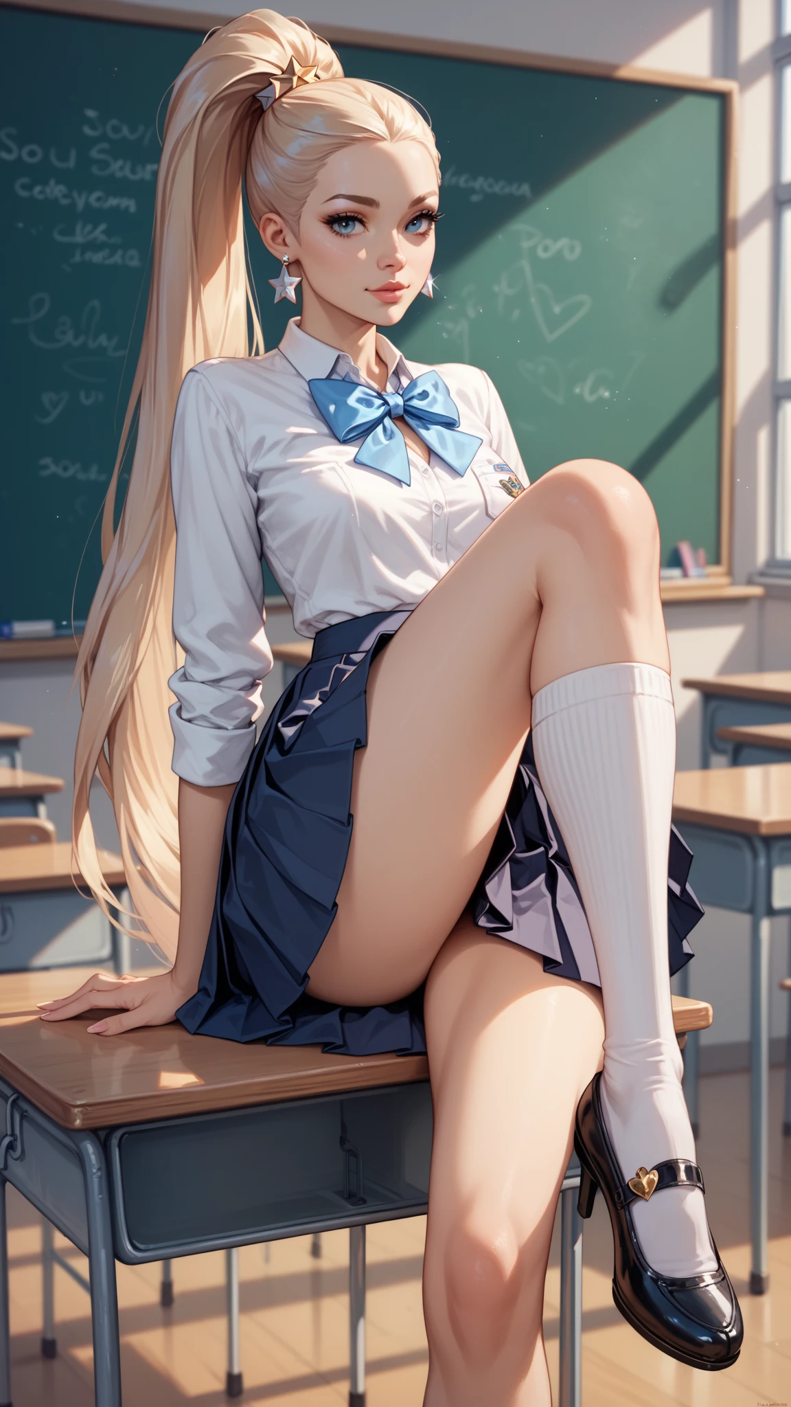 Anime girl sitting at classroom desk with blackboard, beautiful anime high school girl, Cute anime girl, White panties,Cute girl s, Seductive Anime Girl, anime moe art style, beautiful anime girl squatting, Anime Best Girl, Smooth Anime CG Art, charming anime girls, Cotton panties,a hyperrealistic schoolgirl, pretty anime girl, young anime girl