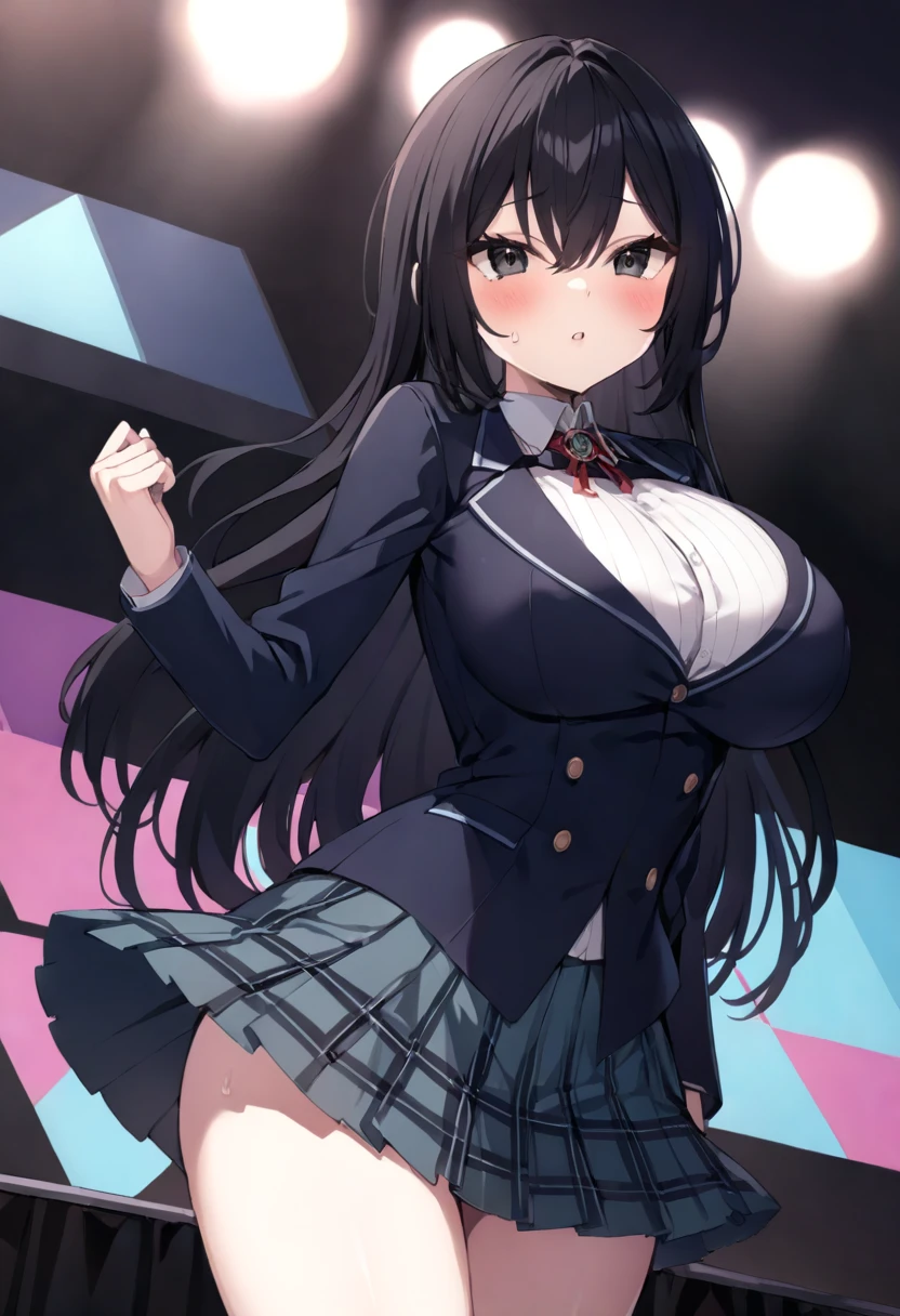 Black Hair, Long Hair, Iris,, Big Breasts, Live Stage, alone, Blazer uniform