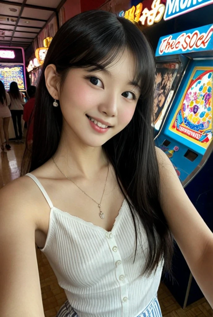 best quality, ultra high definition, (realistic: 1.4), 8K resolution, girl, (random brown hair: 1.3), (ผมrealistic: 1.2), (Japan girl: 1.2), (realistic eyes: 1.2), (Beautiful face: 1.3), plus size model, white skin, big breasts, rift, (stick out your tongue: 1.2), (Look up: 1.3), ( Wet and later: 1.2), hotel, Lie on your stomach in bed, (sweat, sweaty clothes: 1.4), Lift your arms behind your head., armpit, The stomach lifts up., Wrinkles between eyebrows, ((full body shot)), thigh, Ultra-thin lower body floating hips, เน้นrift, big breasts, Tall and slender, delicate, Ultra-slim body, Ultra-thin lower body,(random background,In casinos,VIP casino room, Modern Casino Console, Modern Slot Machines )