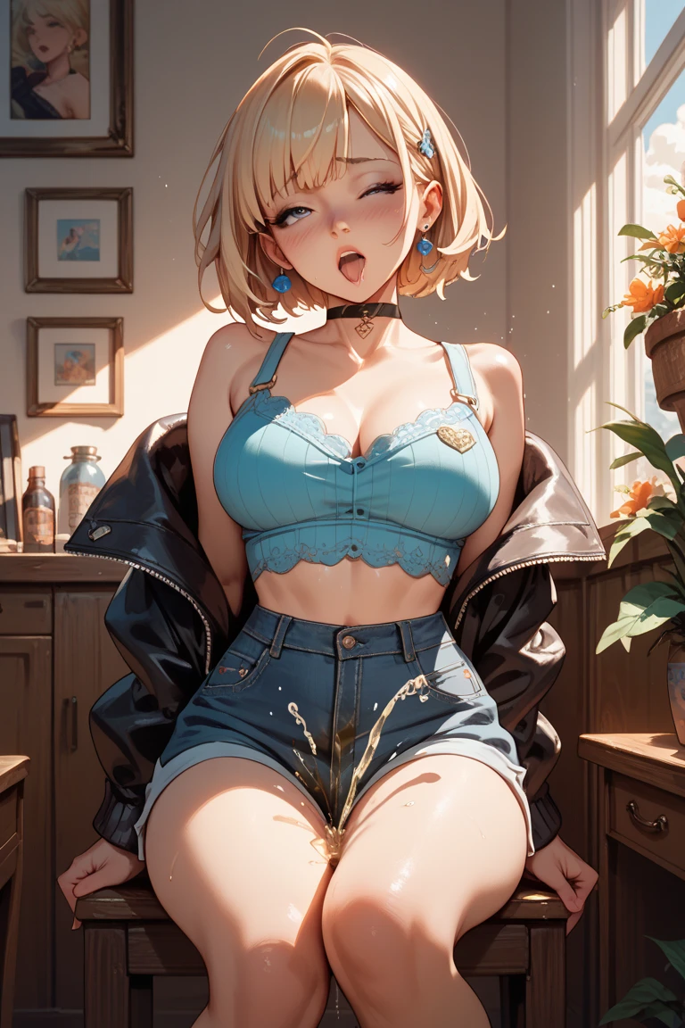 Under boobs,(masutepiece), Best Quality, Extremely detailed, (watercolor paiting), bloom, Delicate and beautiful, Illustration, (From below),(1girl in:1.4), (Solo:1.2), Large breasts, (Ribbed white sweater:1.3), off-the-shoulder white sweater, (Short shorts:1.2), Bare shoulders, (underboob:1.5), ((Dark skin:0.8)), Beautiful eyes, (disheveled hair ), modeled, over-the-shoulder shot, by Alex Maleev, Professional, Canon Camera, Nikon Camera, sharp, Bokeh, Studio Quality, fish-eye lens, by Robert Capa ,handjob gesture,