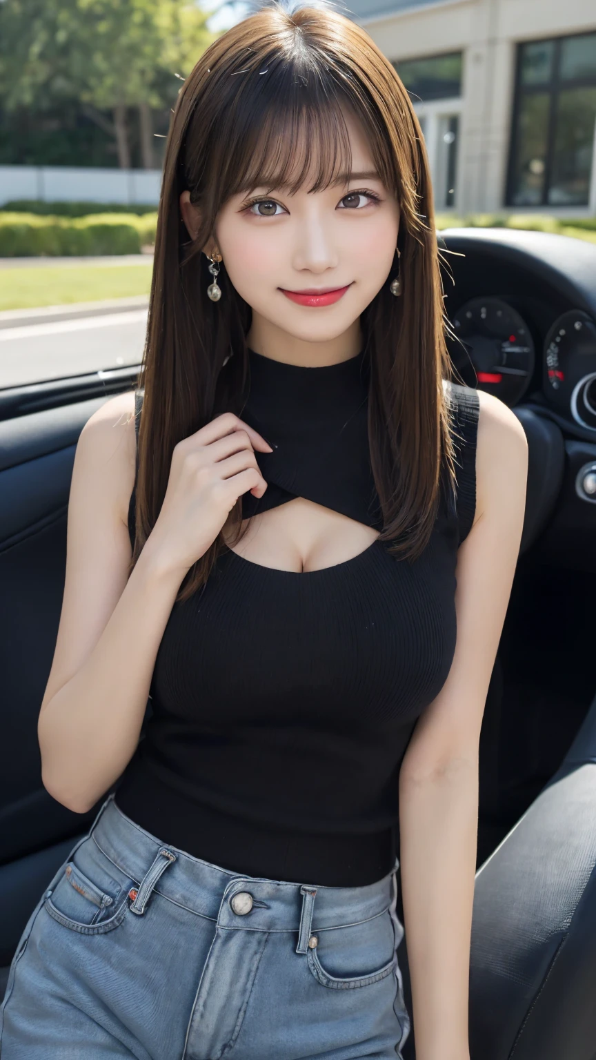 Beautiful Japanese Women、1 female、((Tight dress with thin belt)),(Big Ass),Accentuate your butt,Large Breasts,(Transparency of clothing:1.4), Bright smile, White skin, Big breasts and small waist, Watch the audience, Sit deep in the passenger seat of the car, Sitting cross-legged, Hyperrealism, Cinema Lighting, Depth Boundary, From below, Vanishing Point, F/2.8, Anatomically correct, Beautiful Skin, Super Detail, Awards, Highest quality, High resolution, Fine grain, Finely Defined Eyes、Accurate line of sight、