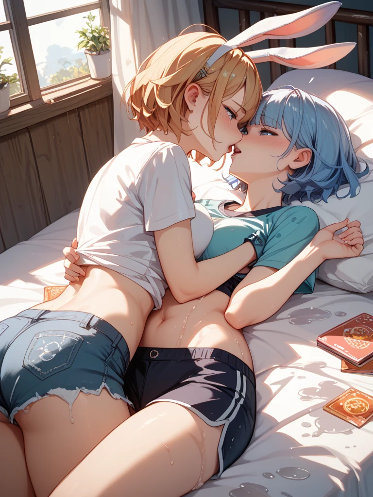 score_9, score_8_up, score_7_up, score_6_up, source_anime, cowboy shot, 2girls, yuri, skin color difference, hair color difference, penis size difference, height difference, age difference, vaginal penis, missionary, small penis, large penis, multiple penises