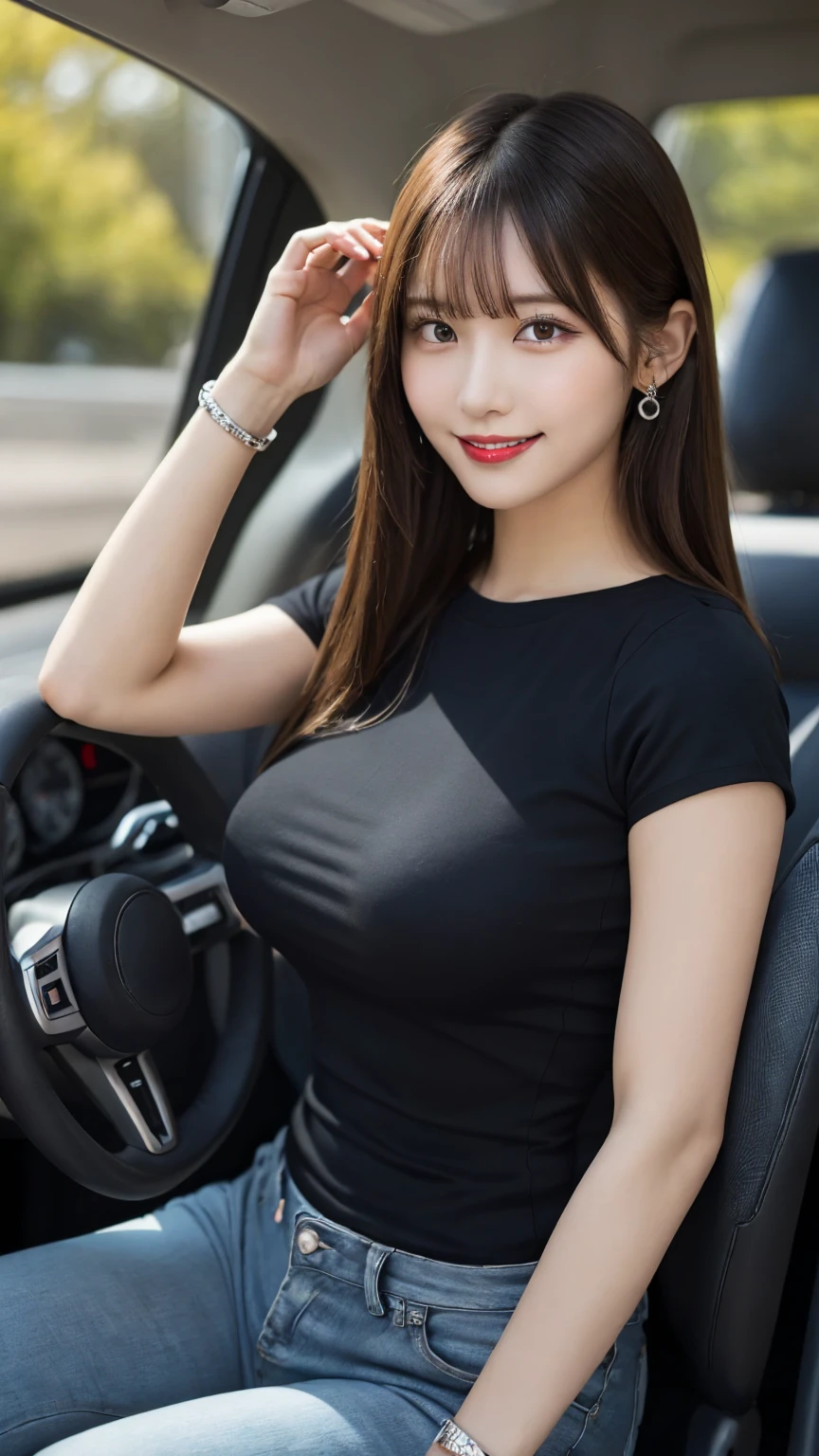 the Extremely Detailed CG Unity 8K Wallpapers, Best Quality, Ultra-detailed, masterpiece, Realistic, photograph realistic, extremely detailed cute girl, 25-years old,
(Wearing a grid girl costume with sponsor's logo printed on it:1.3), (Mini skirt ) , (Sitting in a motorsport race), (cleavage), blush , Half body shot , forehead , back shot