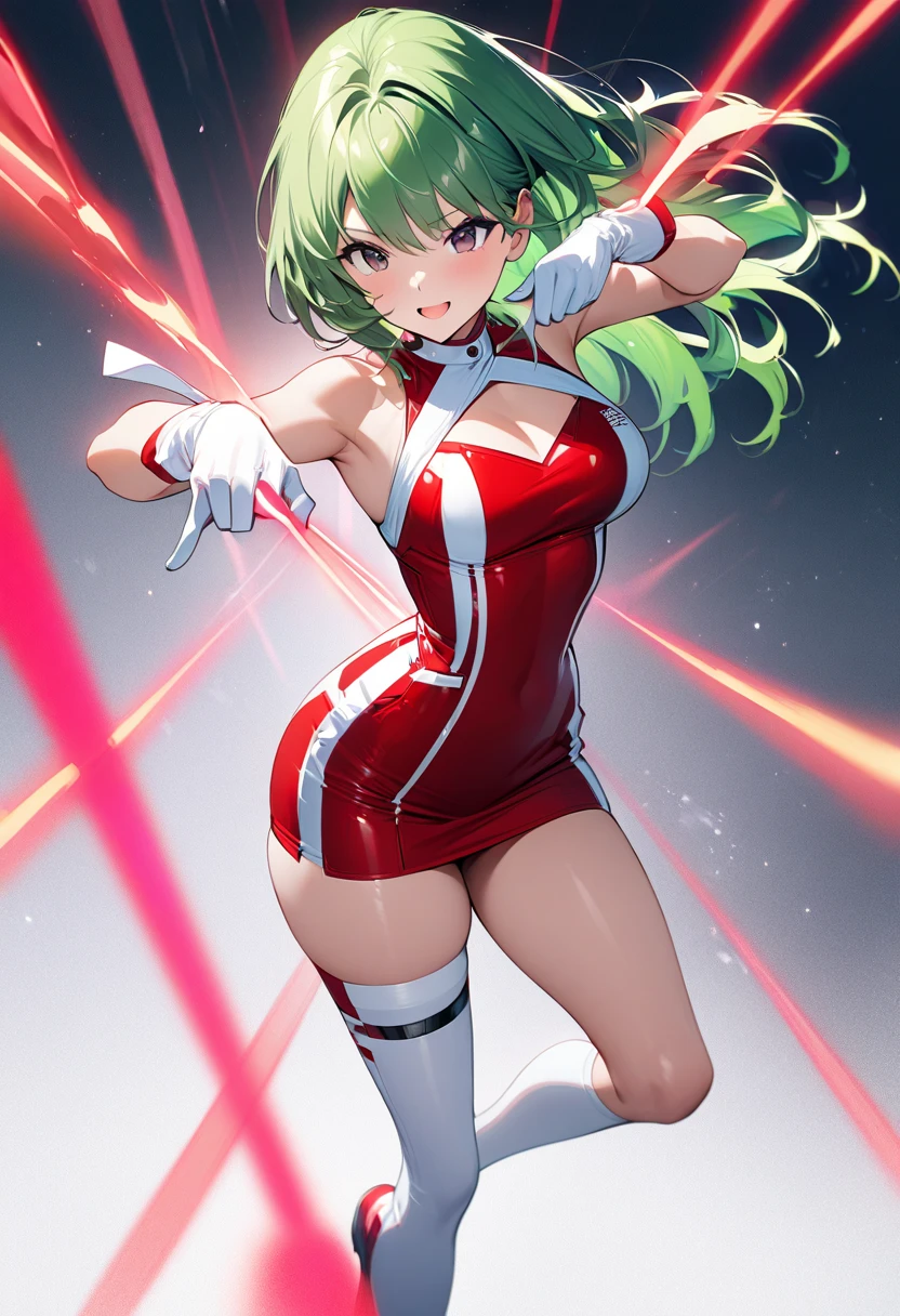 (((close up ass))), (I look up at the girls from the ground.)、(The girls who surrounded me and hugged me)、((A seductive wicked smile)), (Magic Warrior)、(FINAL FANTASY 6_Tina)、low length、(thin)、((5 years old girl))、(Transparent fair skin), (((child girl)))、Wavy、(Green Hair)、ponytail、Red scrunchie、((Forehead))、Big eyes、Grey Eyes、purple shoulder armor protector, (Red leotard)、(covered nipples), ((Angle from below1.5)), light pink tights、Covered navel、(Thighs), crotch、(Red Armor Boots)、(Angle from the bottom of the girl), ((Girl squeezes me with her crotch)), (at a research facility)、((Colorful balls of light appear all around))、((Casting magic))、(The whole body is enveloped in a pink aura.)、