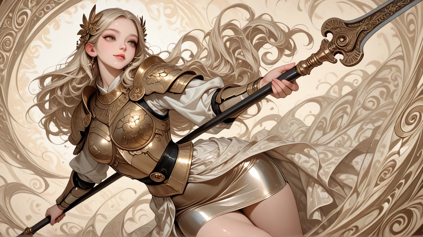 Best Quality, Masterpiece, Detailed, European Female Face, Long Legs, Left Hand Behind Shield, Banshee on Shield, Black Background, (Best Quality: 1.3, Masterpiece: 1.3), Ultra High Resolution, Flash,