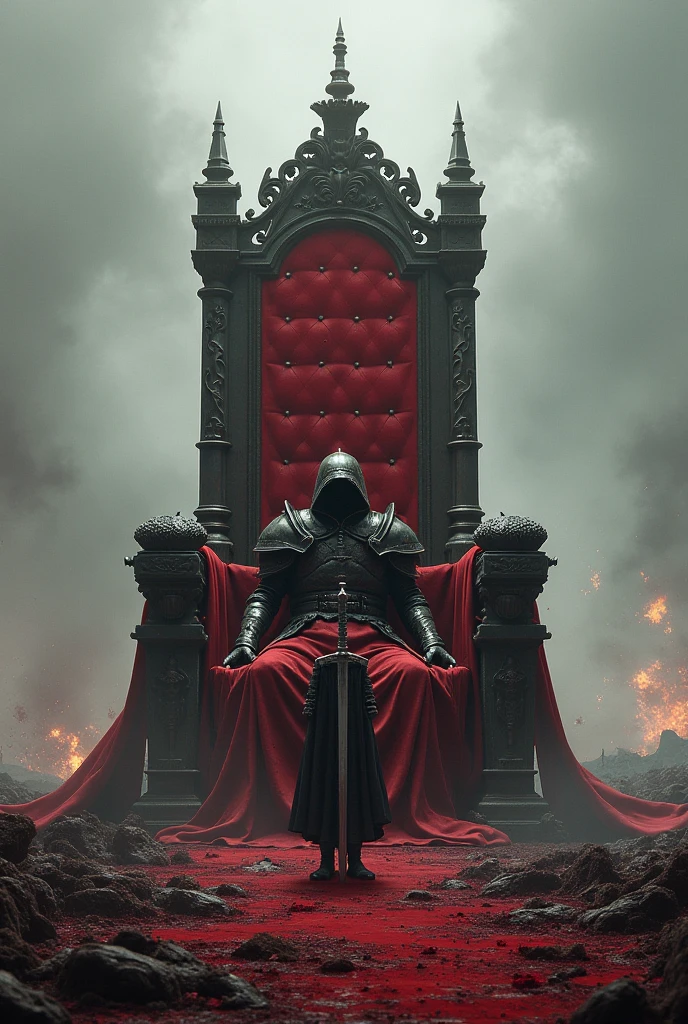 Cave,Underground Kingdom,Gothic style,A painting,(((Throne of Swords:1.37)))On a pile of skulls, Disturbing, crawl, gloomy, rotten, Blood rushes like a river,