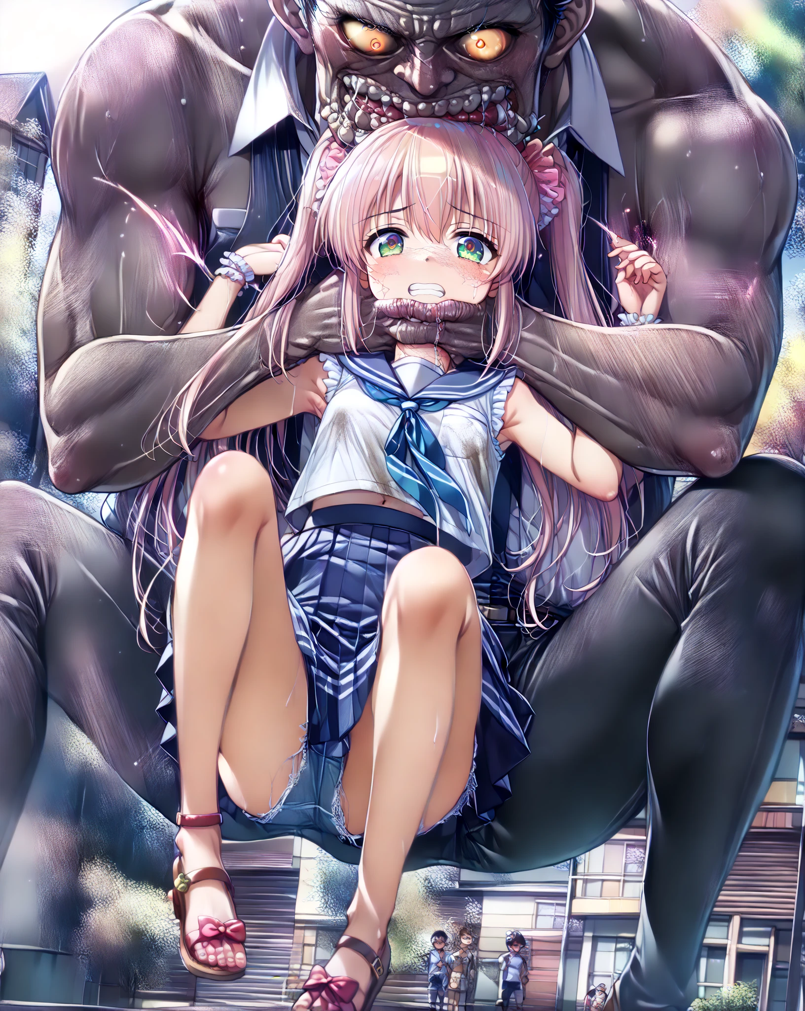 NSFW,masterpiece,Highest quality,High resolution,Super detailed,Shiro \(no game No life\),Young Girl,Long Hair,Multicolored Hair,Hair between the eyes,Gradient Hair,Yellow Eyes,Flat Chest, nipplorm,Open clothes,Micro Mini Skirt,despair,((Oho face)),Embarrassed,blush,excited,Estrus,orgasbling,(),(Squirting),(Aheoll your eyes、squint,(Middle-aged men),(Having intense sex),Insert,Creampie,hug,Insidhe train,Frode,(Molester)