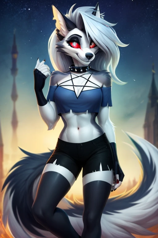 von Personalami, Loona, Helluva-Boss, Loona von Helluva-Boss, weiblich, (detailliert), fotorealistisch, ((klare strukturelle Details)), detaillierter Realismus, (((detailed eyes))), schlank, 4K, excellent quality, hohe Details, (seductive), Zenematische Beleuchtung, ((Schwanz richtige Position)), Chinesischer Tempel, full entire body, 1girls, Kung Fu Kleidung, Kampf Pose