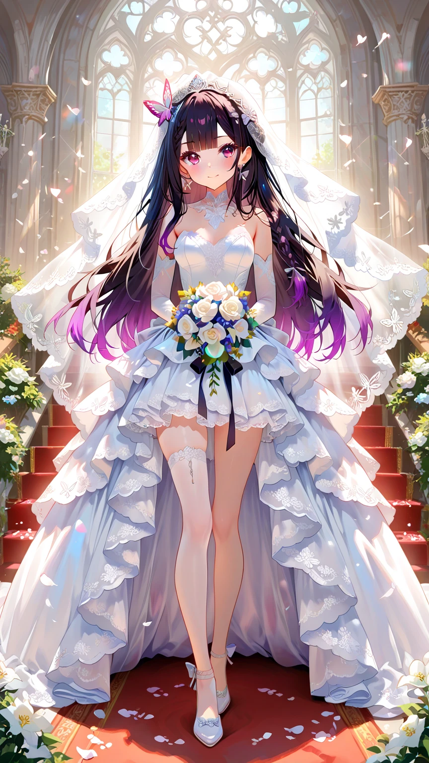 A girl, Wearing a wedding dress, White Wedding Dress, whole body, Slim, Long legs