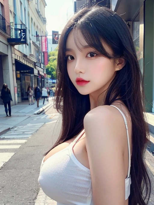 (Large breast:1.4),(open shirt:1.4),(Best quality,masterpiece,ultra high res,(photorealistic:1.4),1girl,(16 years old:1.4),(partially unbuttoned:1.5),