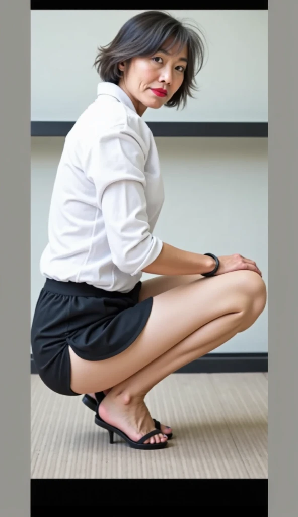1girl, solo, sitting, in park, ass, pooping, desperation, shirt, black hair, (tears:0.7), worried, masterpiece, best quality