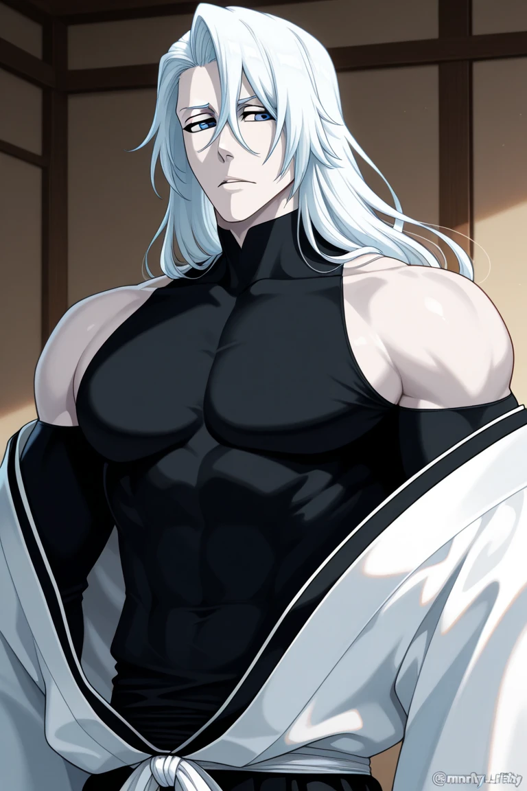 The woman has a voluptuous and athletic body, with a notable musculature that stands out in each of its extremities. His arms and legs are strong and defined., Demonstrating his great physical capacity and endurance. Her chest is large and is wrapped in bandages that not only cover her breasts, but also reveal their powerful shoulders and abdomen., which is marked with firm and defined muscles. His skin is adorned with several tattoos or black marks that run across his body., adding a touch of mysticism and ferocity to your appearance.
Regarding his clothing, He wears wide trousers reminiscent of a traditional Japanese hakama., which gives it an imposing and distinctive air. These wide-leg pants allow you to move freely while emphasizing the strength of your legs.. On top, The bandages that wrap around his chest extend to cover part of his back as well., leaving the rest of his torso exposed and showing off his formidable muscles.
His face is partly covered by a partial mask that hides a portion of his face., intensifying its air of mystery and danger. The eyes that peek out from behind the mask are piercing and full of determination., complementing his generally confident and defiant expression. His hair is long and messy, falling in loose waves over her shoulders and back. The natural messiness of her hair gives her a wild and unrestrained appearance., reinforcing her image as an indomitable warrior.
In addition to his clothing and tattoos, She wears long earrings that add an extra touch of rugged elegance to her look.. Every detail in his appearance contributes to the image of a formidable and dominant figure., a woman who combines physical strength, mystery and a fierce appeal that can't be ignored. His presence is powerful and intimidating., making it clear that he is someone who should not be underestimated.