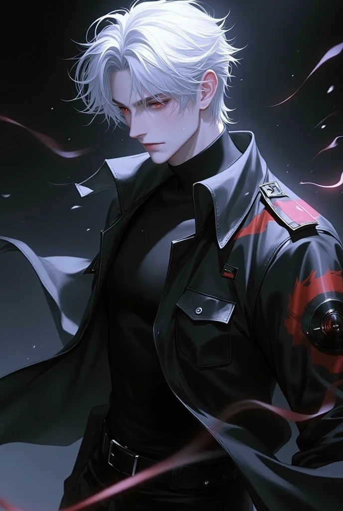 8k, anime, portrait, best quality, ultra high res, ultra detailed, high contrast color tone, extremely detailed lighting, soft lights, (masterpiece, high quality:1.4), (kaneki ken, white hair, red and black eye, mask | teeth, blood eyes, black jacket, scorpio tentacles), blood, ((full body)), (dynamic pose), ruined city background, thrilling, (realistic face),