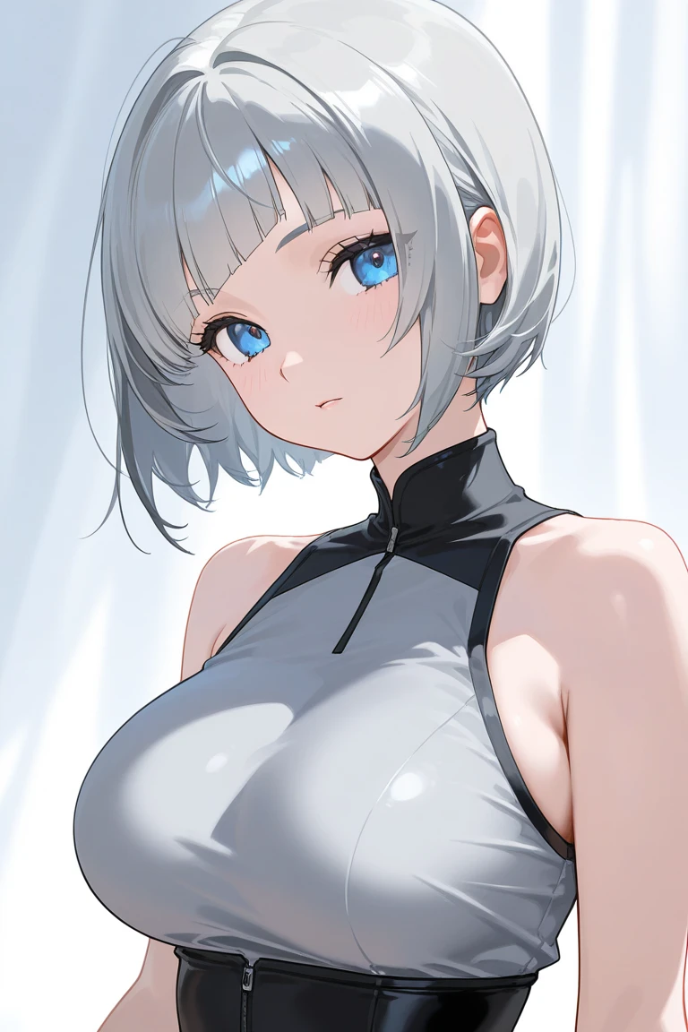 1girl,upper body,pov,face,light White hair,breasts,lblue eyes,(tight skin:1.5),(Covered nipples:1.3),medium breasts,Impossible swimsuit,tight skin,shiny skin,masterpiece, best quality, very aesthetic, absurdres,front view,looking at viewer