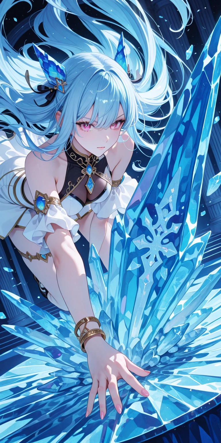 masterpiece, 8k, best quality, highly detailed, a magical staff made of magical ice & magical fire