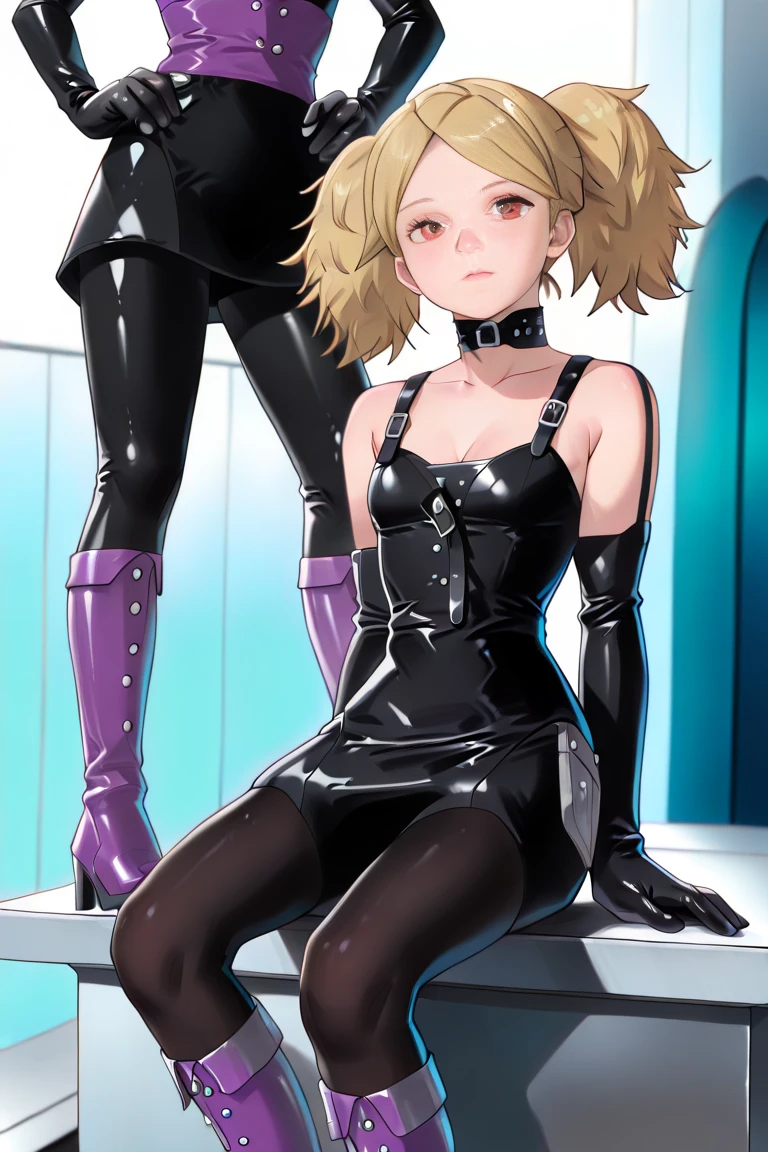 masterpiece, best quality, standing, solo, 1girl,
<lora:Rougecos:1.1> rouge-cosplay, rougecos, bodysuit, black bodysuit, white gloves, gloves, elbow gloves, sleeveless, strapless,bare shoulders, cleavage, covered navel, high heels, high heel boots, boots, thigh boots,
<lora:hayasaka_ai_v2:0.7> aahayasaka, side ponytail, blonde hair, blue eyes, sidelocks,