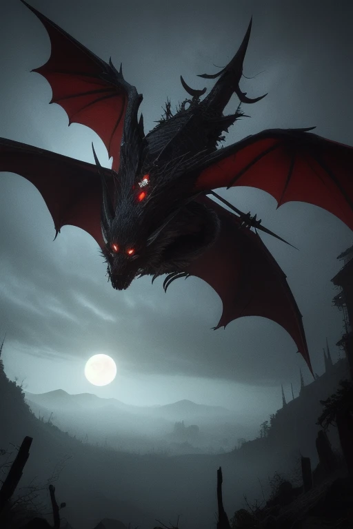 black dragon with white edges and a red star on its chest, observing a kingdom from a hilltop during dawn, hyper realistic, 8k, highly detailed, vibrant colors, dramatic lighting, cinematic composition, epic fantasy, concept art