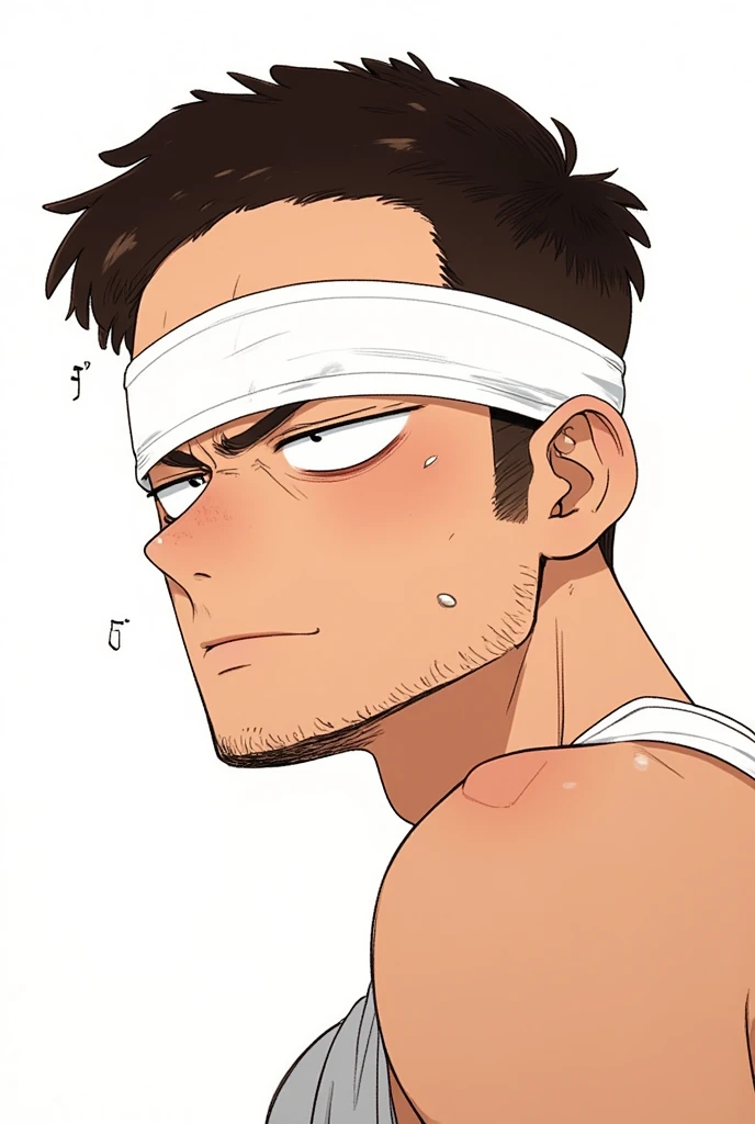 Male mummy, white bandage, face bandage, white eyes, covered with bandages, tanned skin, white mask, 